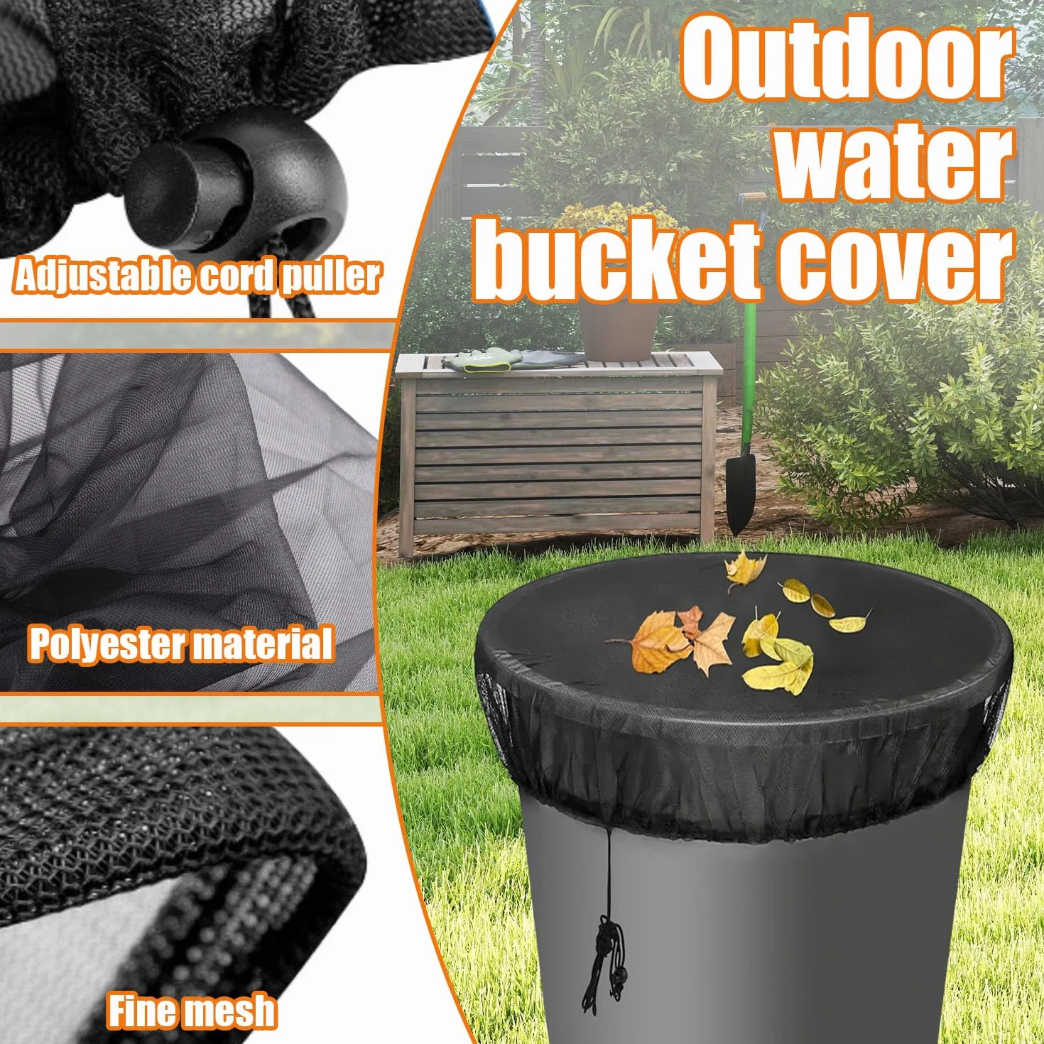 Housse pour Tonneau de Pluie Filet de Protection Réglable 4 Pièces Anti-Feuilles Insectes Toutes Saisons