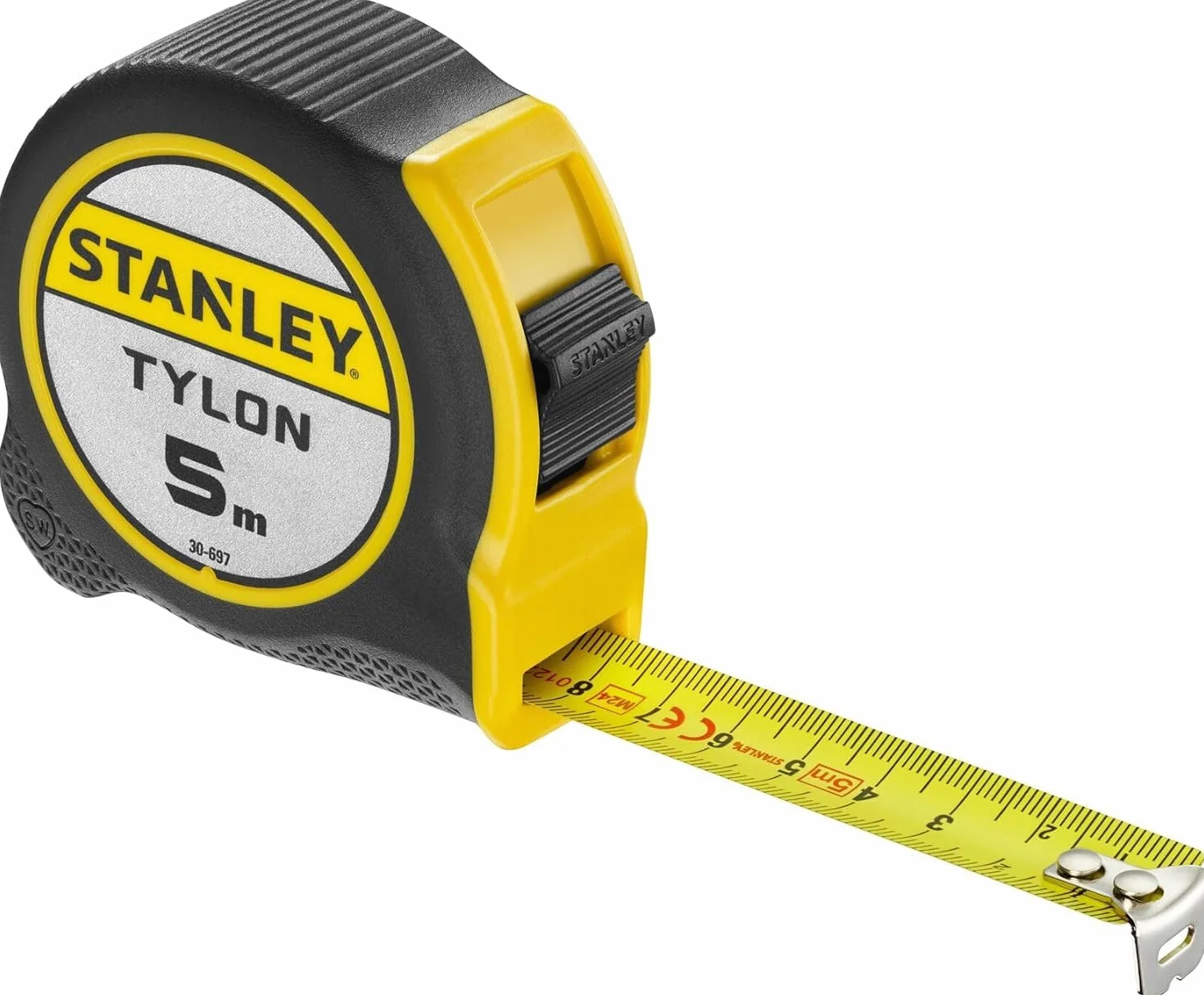 Stanley 0-30-697 Tylon 5m x 19mm Ruban en Acier Laqué Boitier Ergonomique Bi matière Crochet 2 Rivets