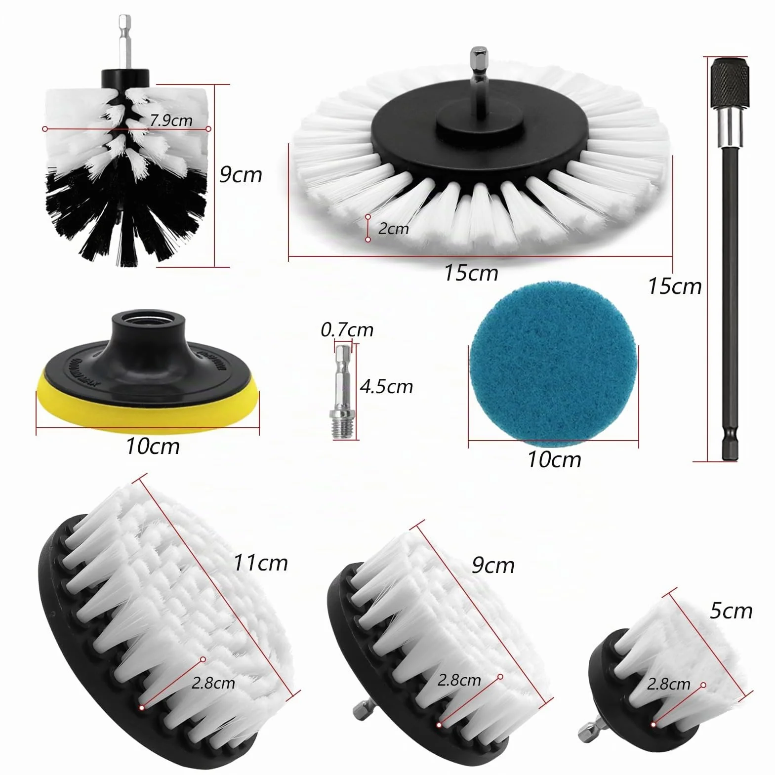 VIBRATITE 20 Pièces Brosse Nettoyage Perceuse, Multifonctionnel Brosse Visseuse Nettoyage Kit pour Salle de Bain, Cuisine, Tapis, Sol, Carreaux, Voiture, Jantes - Blanc Drill Brush
