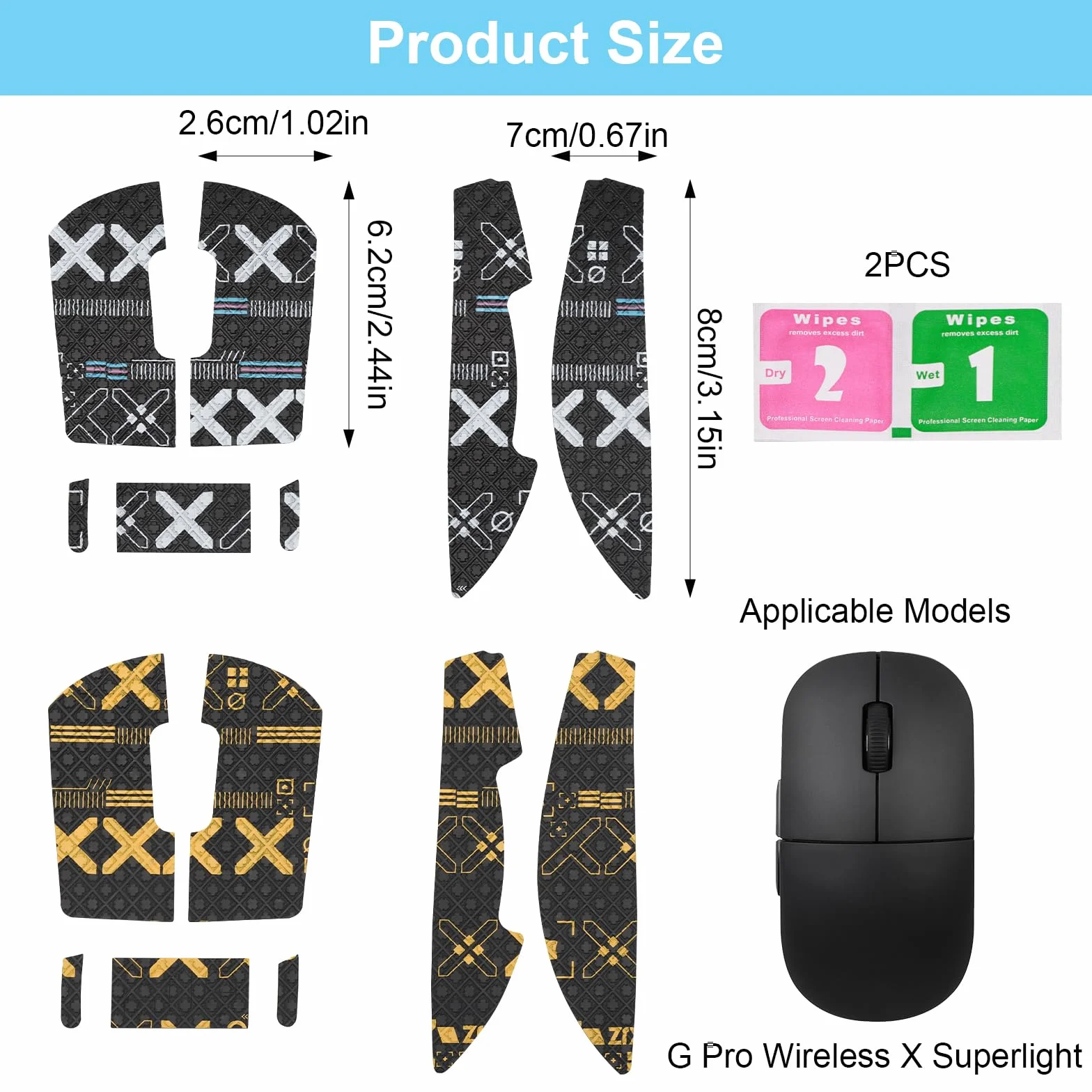 Grip Tape Souris Logitech G Pro X Superlight 2 – Bande Antidérapante Ultra-Fine Anti-Sueur Autocollante – 2 Sets Noir & Noir-Doré, Accessoires Gaming pour Logitech G Pro Superlight 1/2