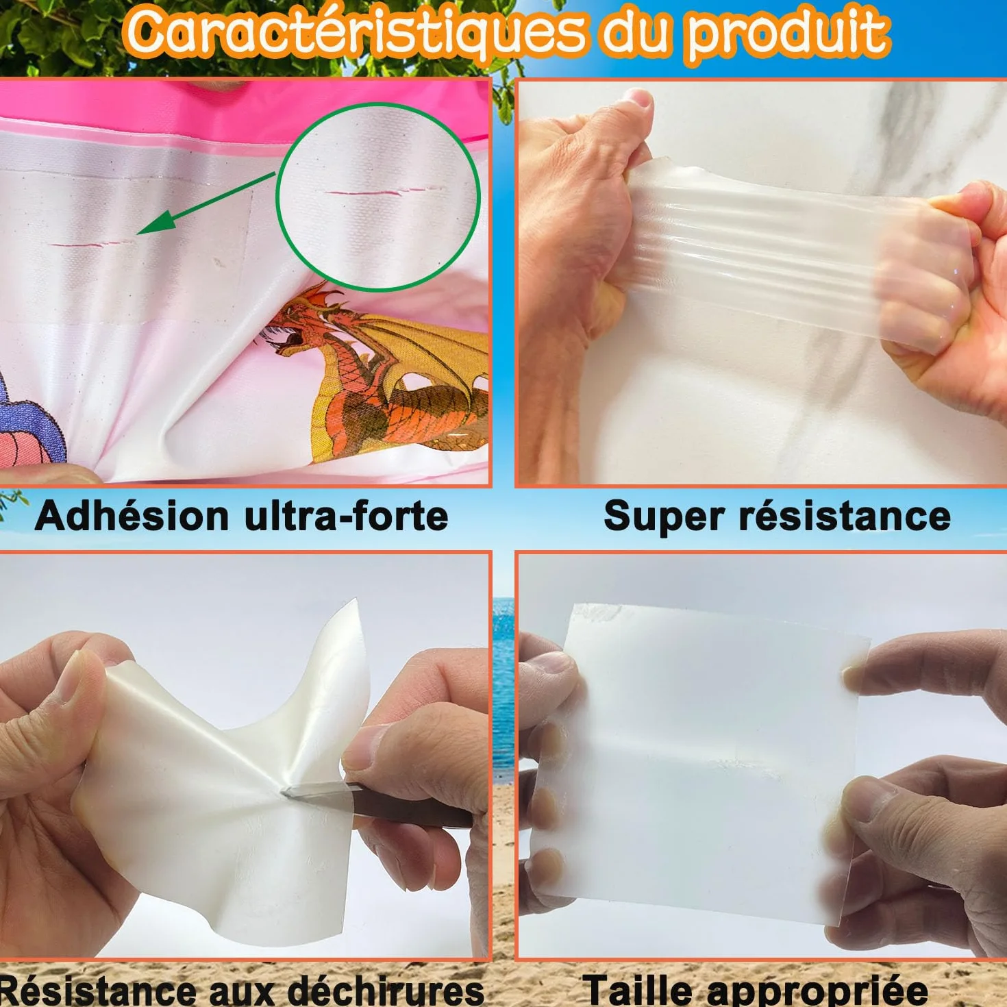 Kit de réparation TPU imperméable 6PCS pour piscine gonflable 8.8 x 8.8cm