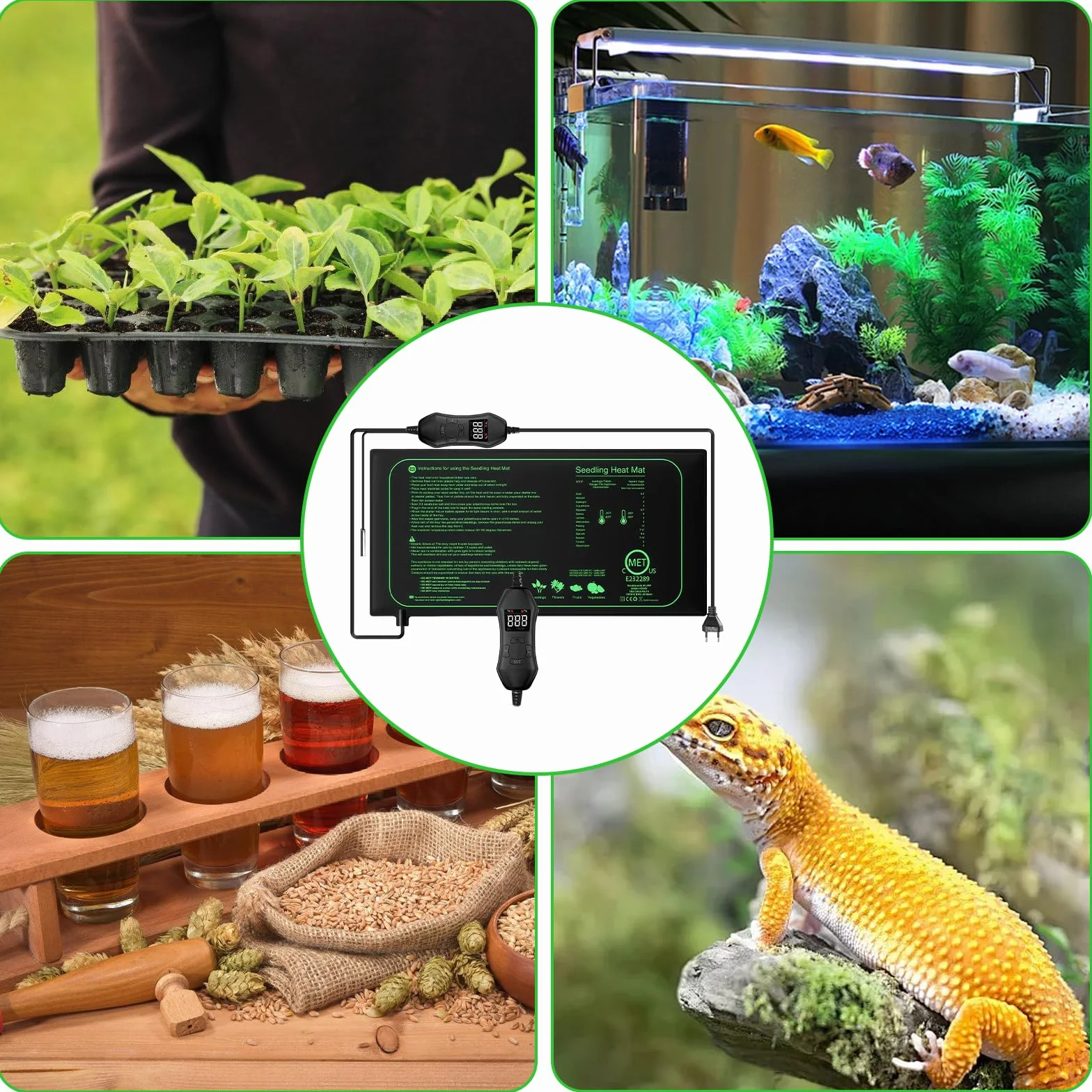 Tapis Chauffant pour Plantes 25,4 x 52,9 cm avec Thermostat Germination Semis Serre Reptiles