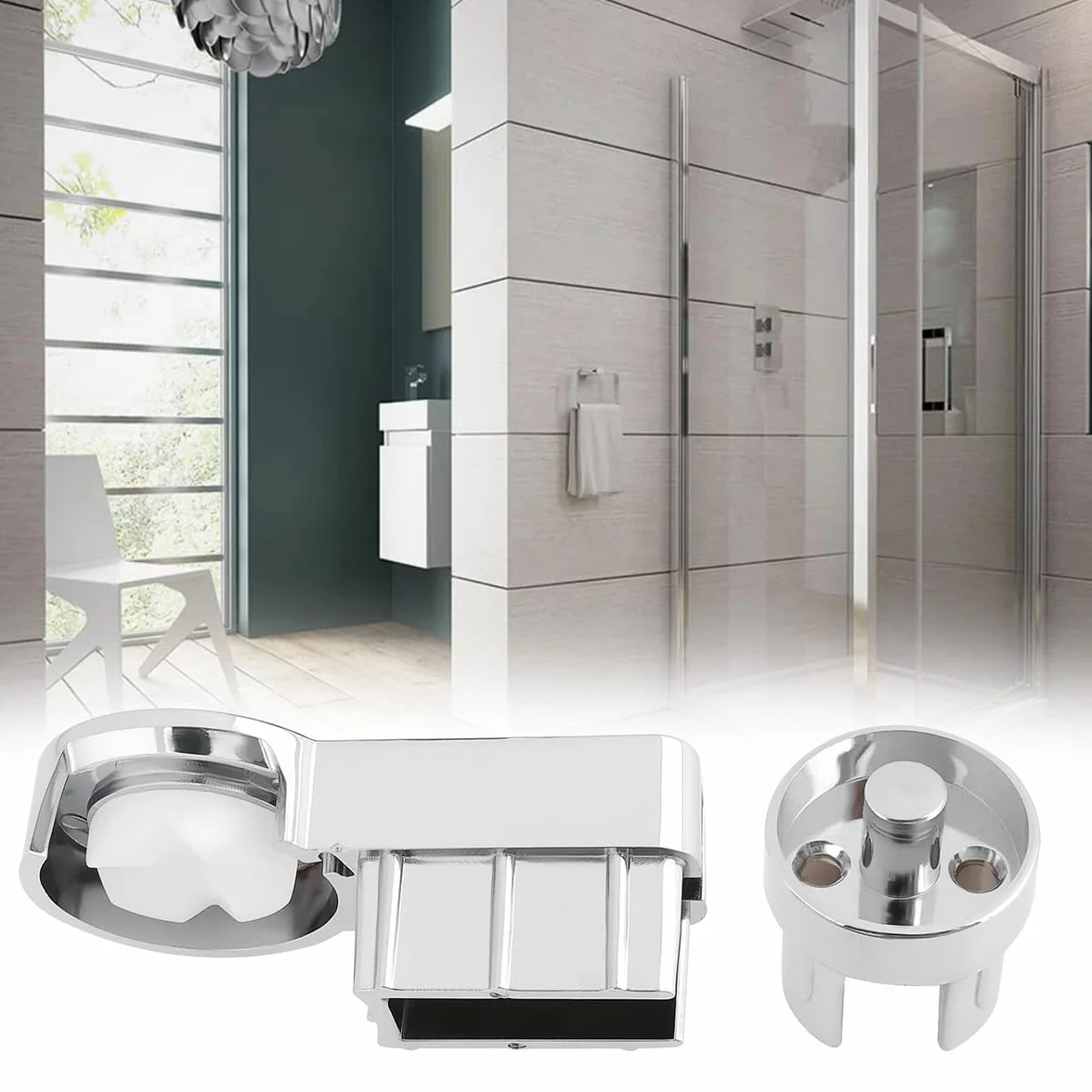 1 paire de charnières de paroi de douche en ABS chromé – G/D pour supports de salle de bain en verre de 6 mm avec système de serrage