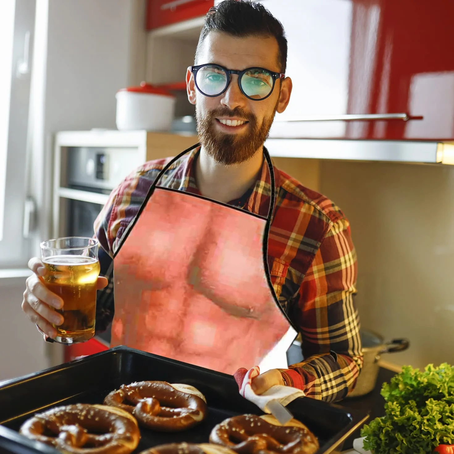 Tablier de Cuisine Drôle 3D Muscle Man Bikini pour Homme 80x60cm