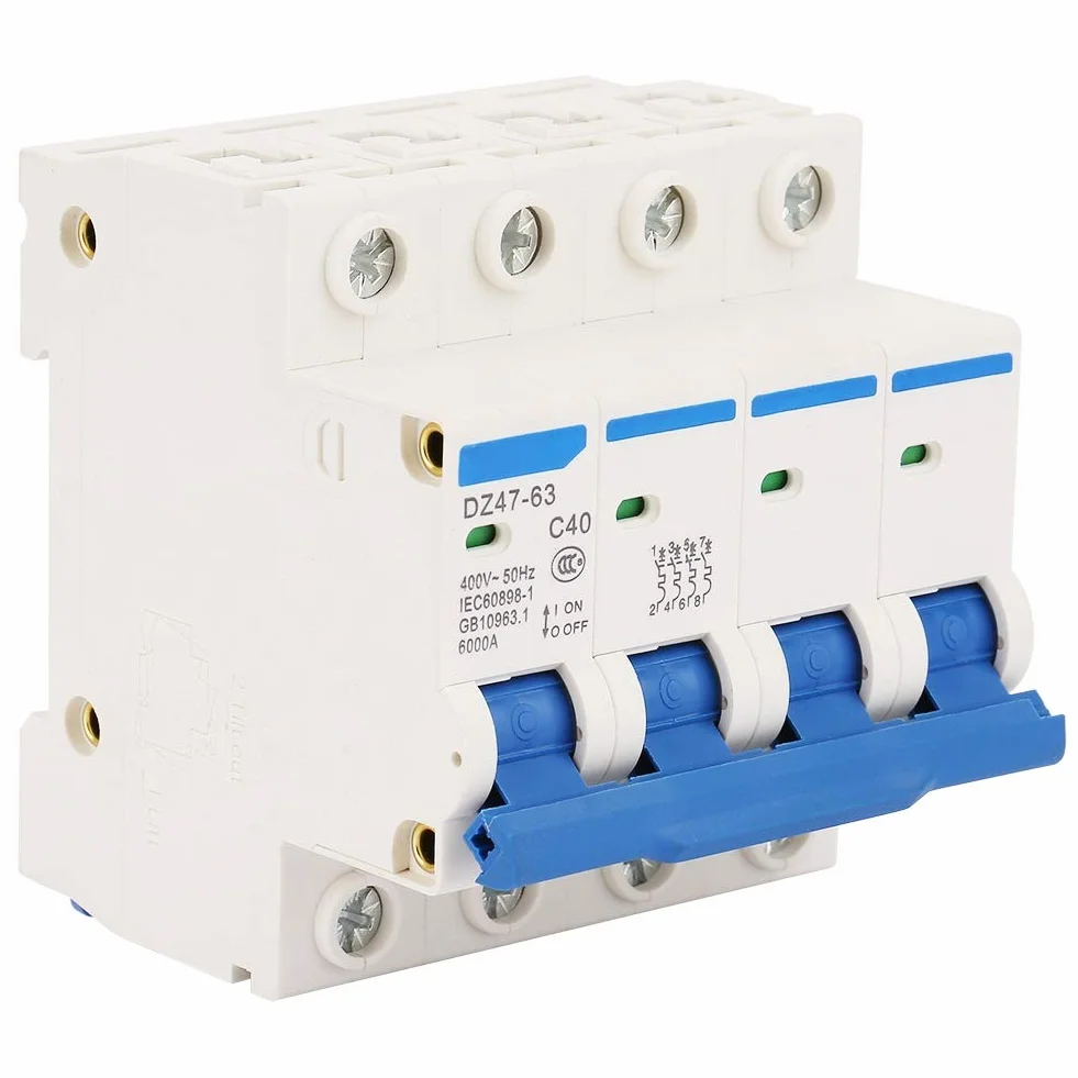 DZ47-63 Disjoncteur Miniature 4P 6KA 50Hz 40A 400V Courant Surcharge Court-Circuit Protection pour Lignes de Distribution d'Éclairage Résidentiel Système