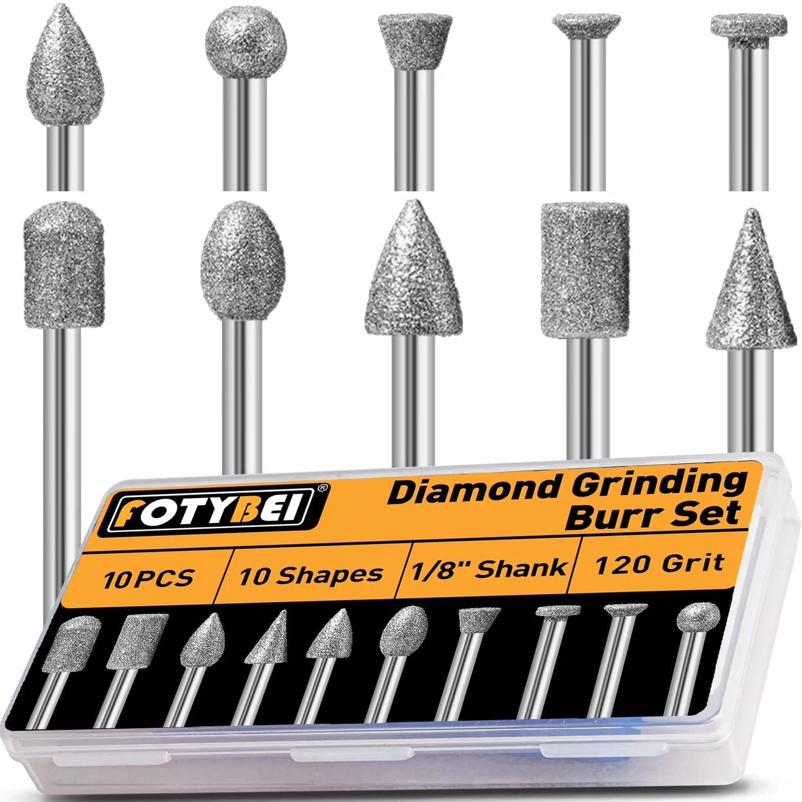 10 Pcs Grain 120 Fraises Diamantées pour Dremel, Mèches de Gravure avec tige de 1/8" pour Ponçage Sculpture Gravure de Pierre, Verre, Céramique