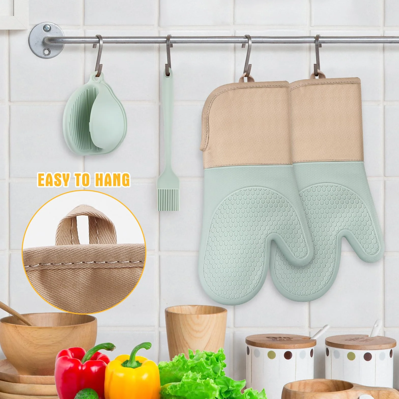 Set de 6 Gants de Cuisine en Silicone Résistants à la Chaleur 230°C pour BBQ Four