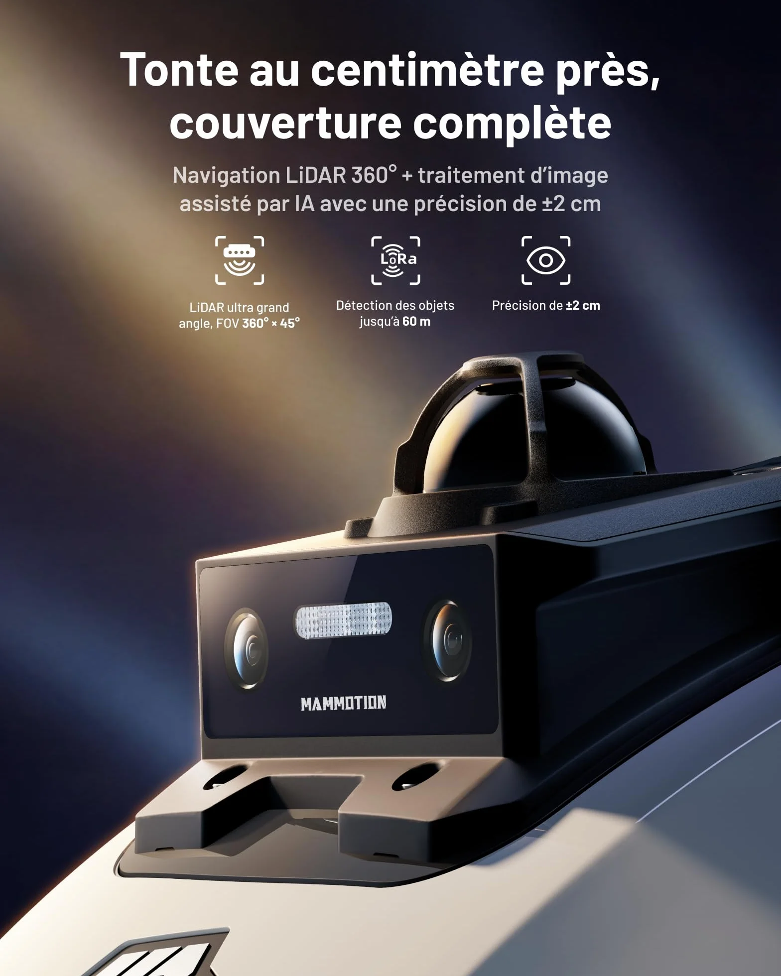 MAMMOTION YUKA Mini 2 800 LiDAR Robot Tondeuse sans Fil 800 m², Navigation 360° LiDAR + caméra, Pilotage IA, Détection 300 Obstacles, DropMow, Pentes 45%