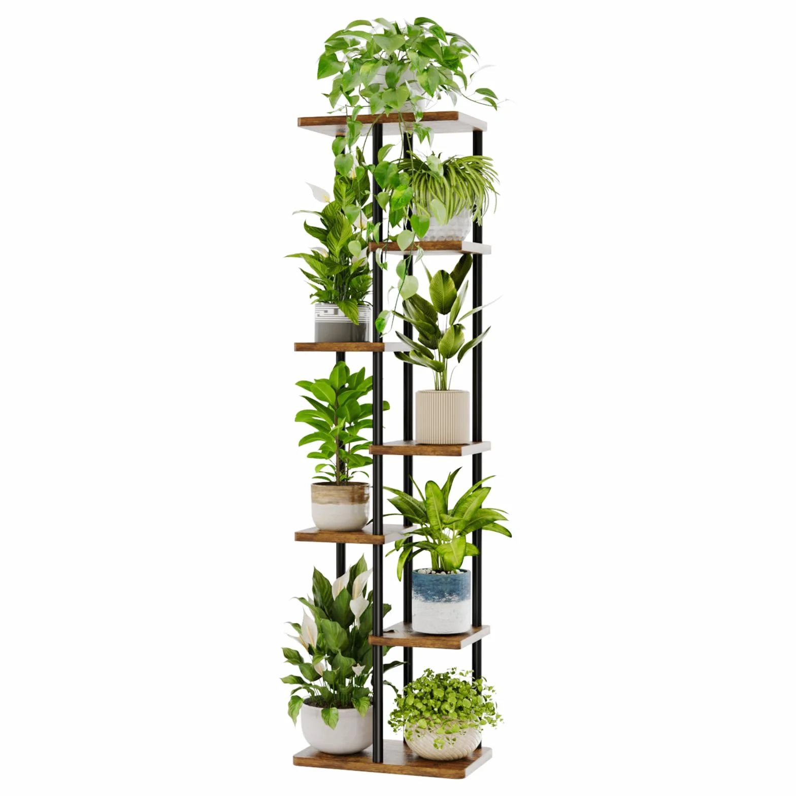 Bamworld Support Plantes Interieur 7 Niveaux Métal Étagère à Fleurs Brun