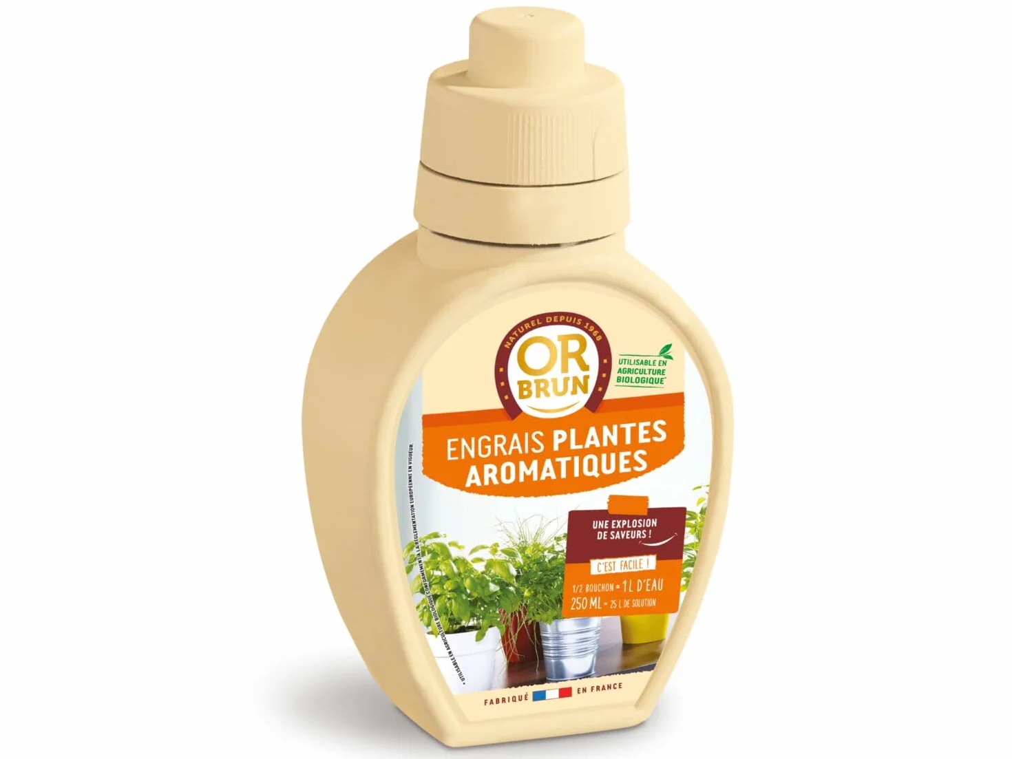 Engrais Plantes Aromatiques 250ml Utilisable en Agriculture Biologique Fabriqué en France OR BRUN