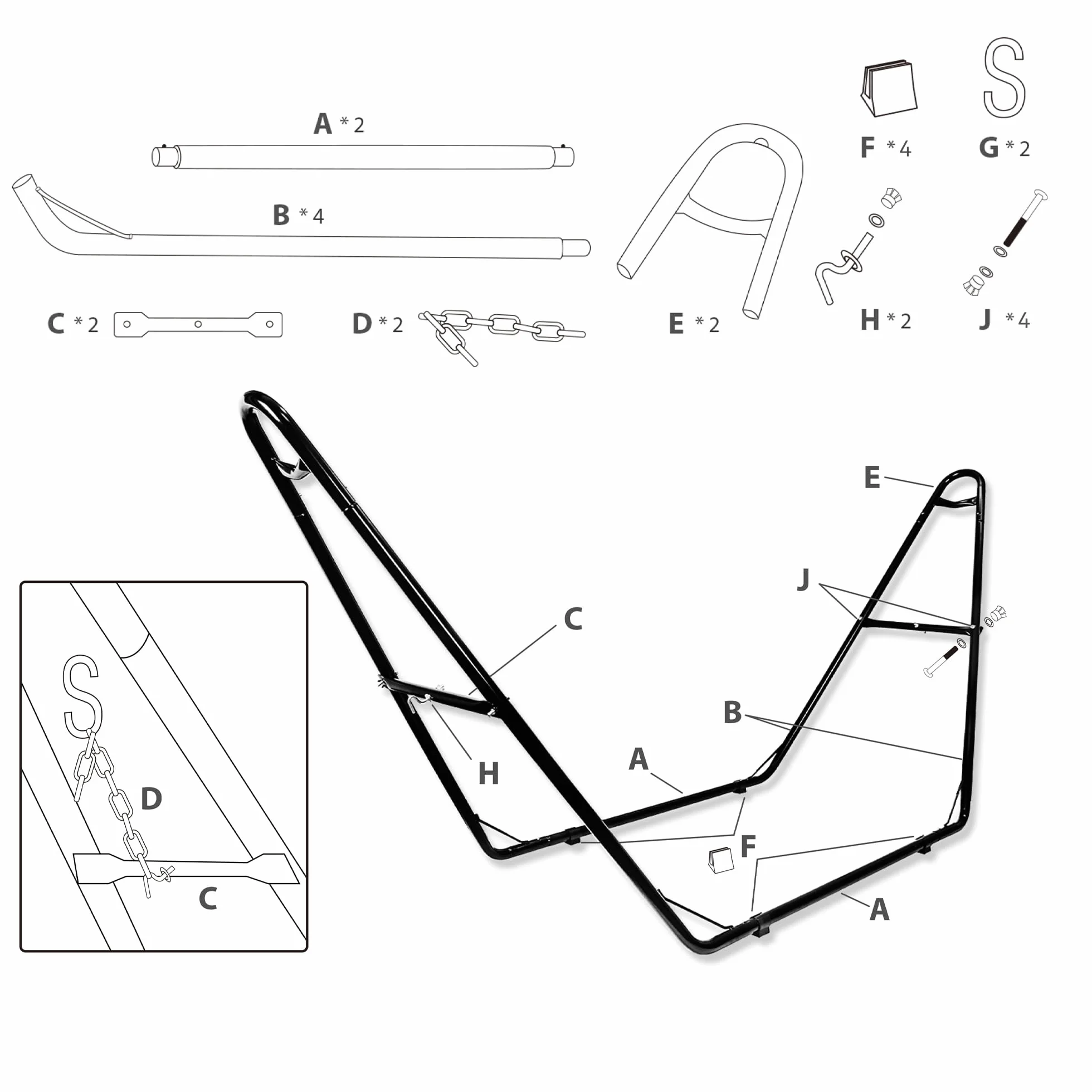 Support universel pour hamac 2 personnes 250 kg acier extérieur 2,9-4,3 m