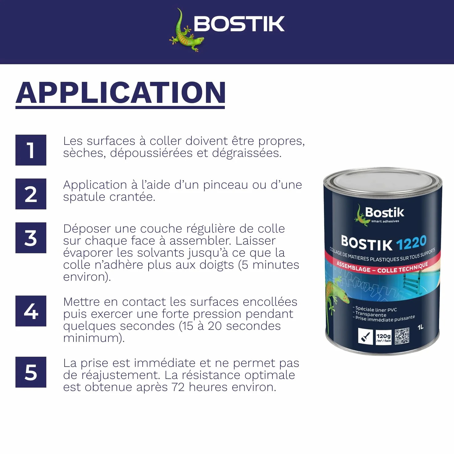 Bostik - Colle Contact Nitrile Liquide 1220 - Multi-Usages - Idéale Pour Liner PVC - Transparente - Pot de 1L