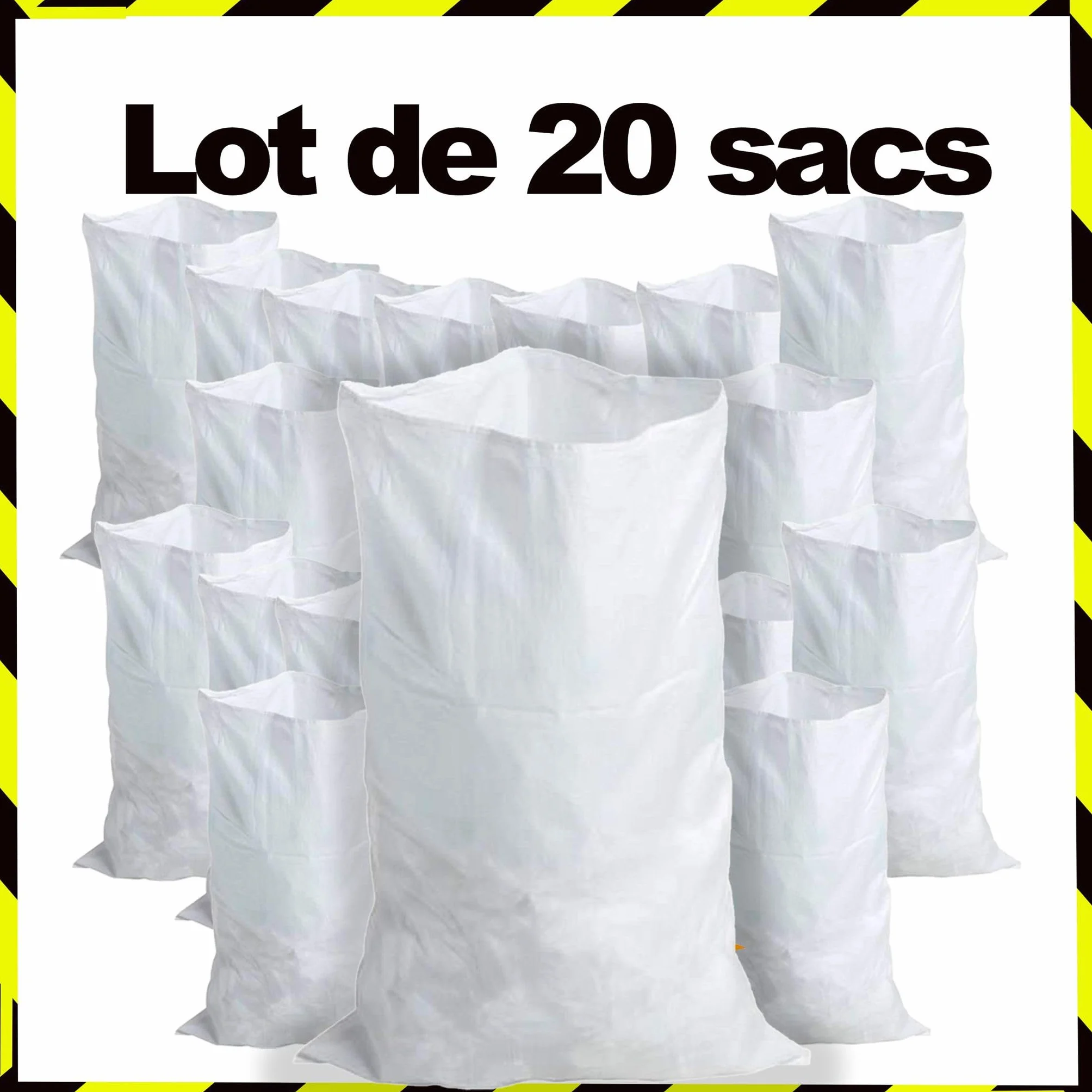 Sacs à Gravats 55 x 95cm 55kg Polypropylène Tissé Blanc Réutilisable Jardinage Chantier