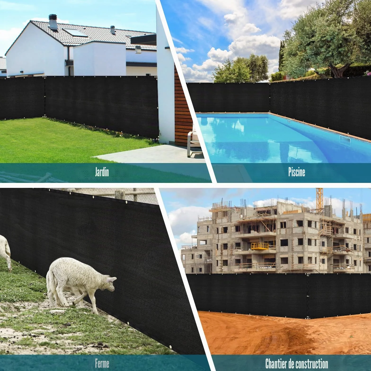 Brise vue Vert Jardin Cloture 1,82m x 15,24m 170g/m² HDPE Toile Anti-UV Avec Fixation Liens