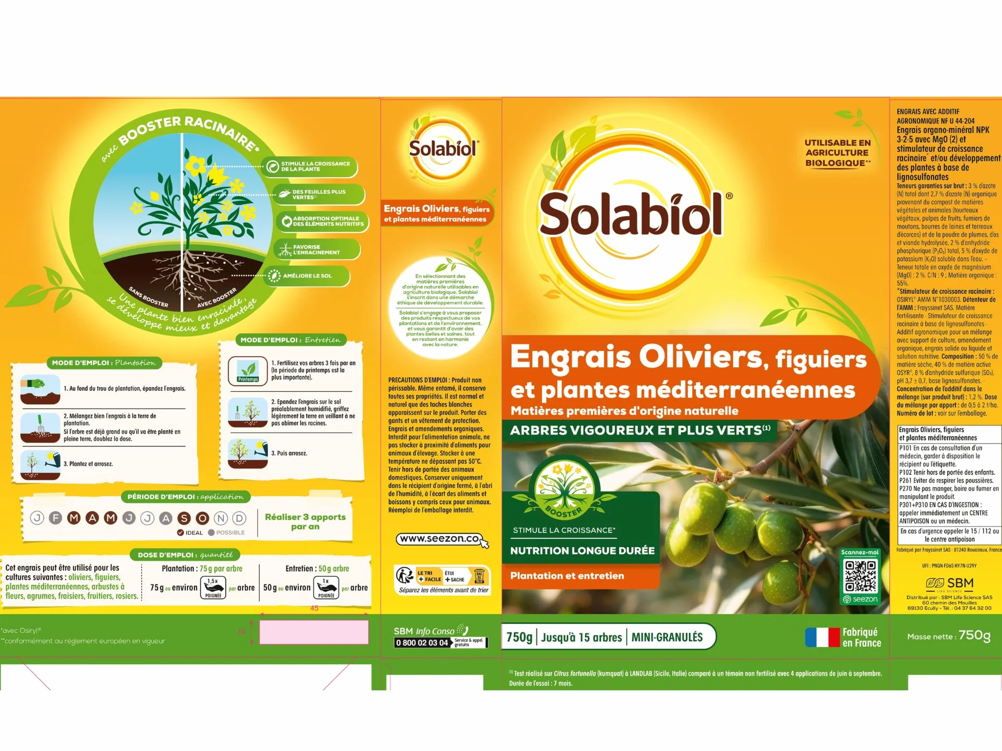 SOLABIOL Engrais Oliviers Figuiers Plantes Méditerranéennes 750g Jusqu'à 15 Arbres Agriculture Biologique SOLIVY750