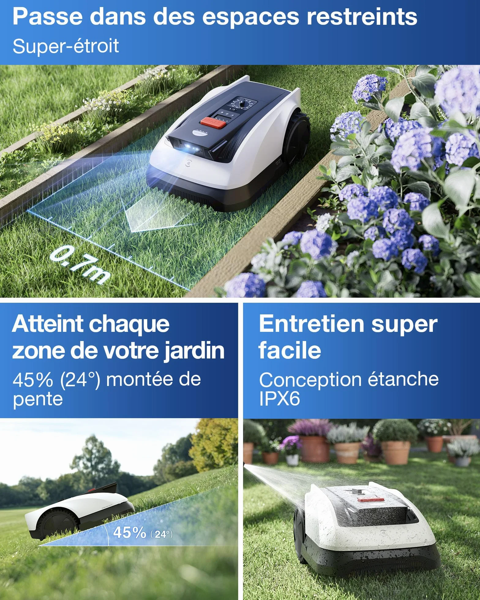 ECOVACS Goat O800 Robot Tondeuse sans Fil 800 m² RTK+Vision Lidar Cartographie Automatique