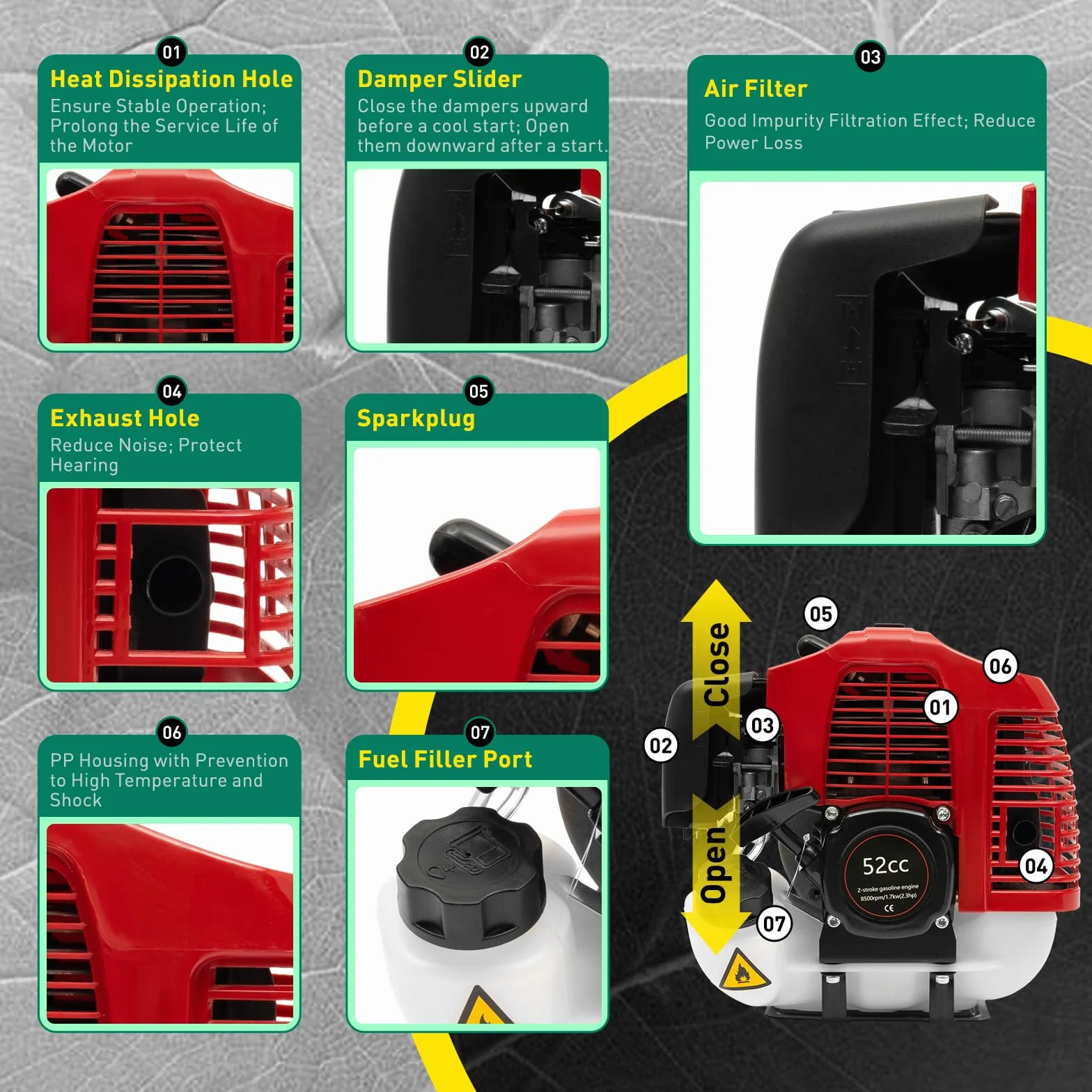Balayeuse à essence 2 temps 1250 W pour gazon artificiel et routes