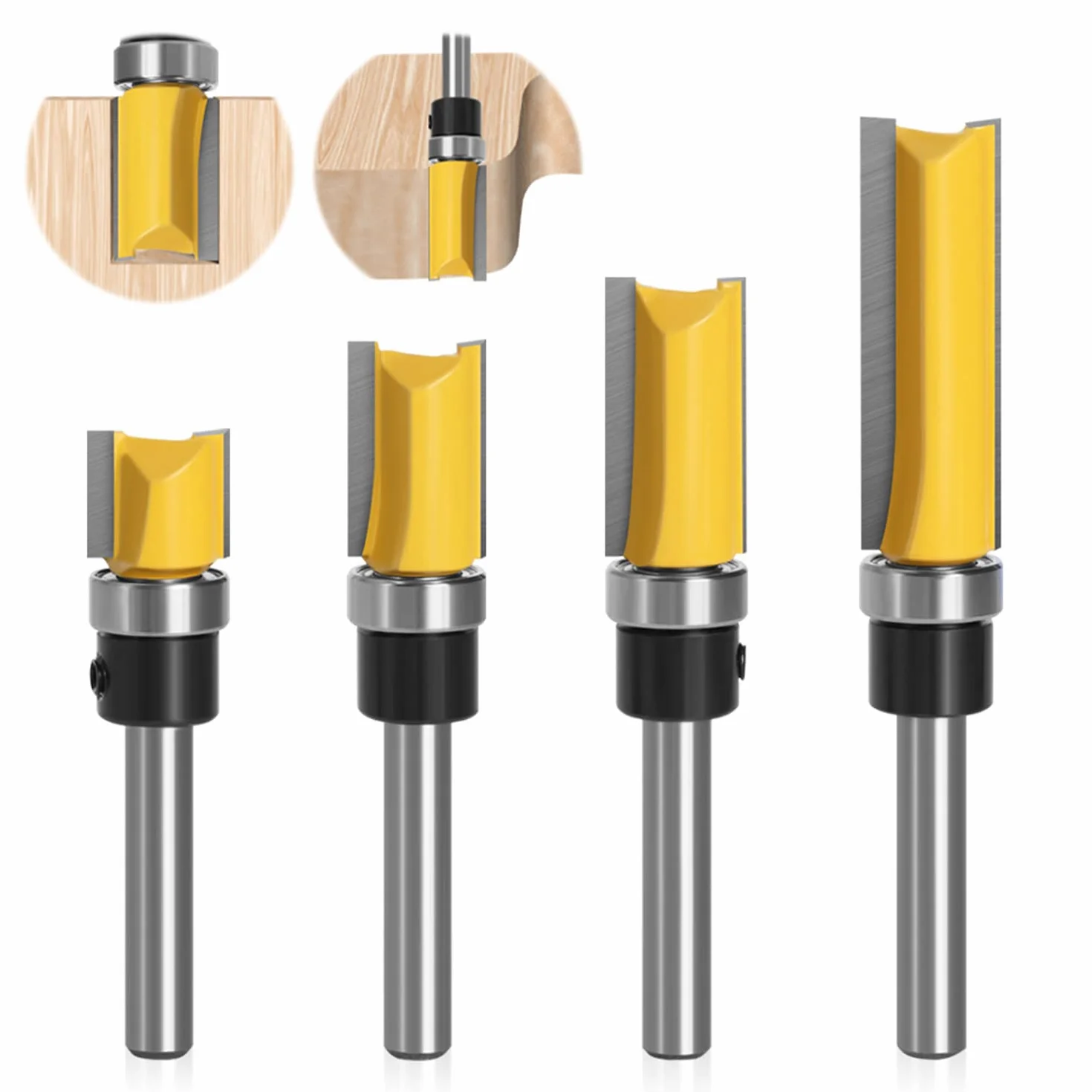 Lot de 4 Fraises pour Défonceuses 8mm, Fraise Metal Defonceuse a Bois, pour le Bois Massif, Outil de Coupe Professionnel le Panneau de Particules, le MDF, etc. (4)