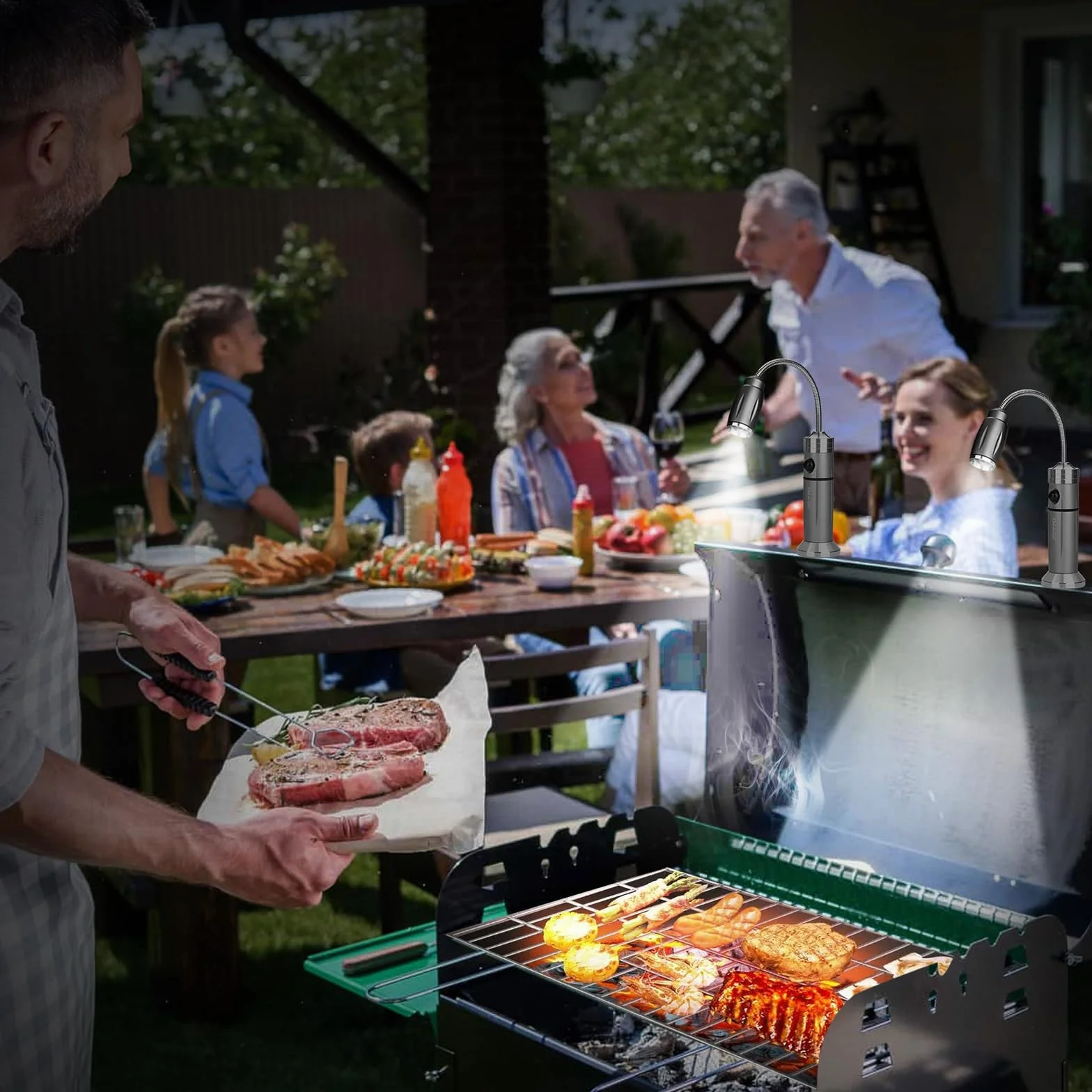 Lampe de barbecue LED rechargeable ultra lumineuse, col de cygne flexible, base magnétique