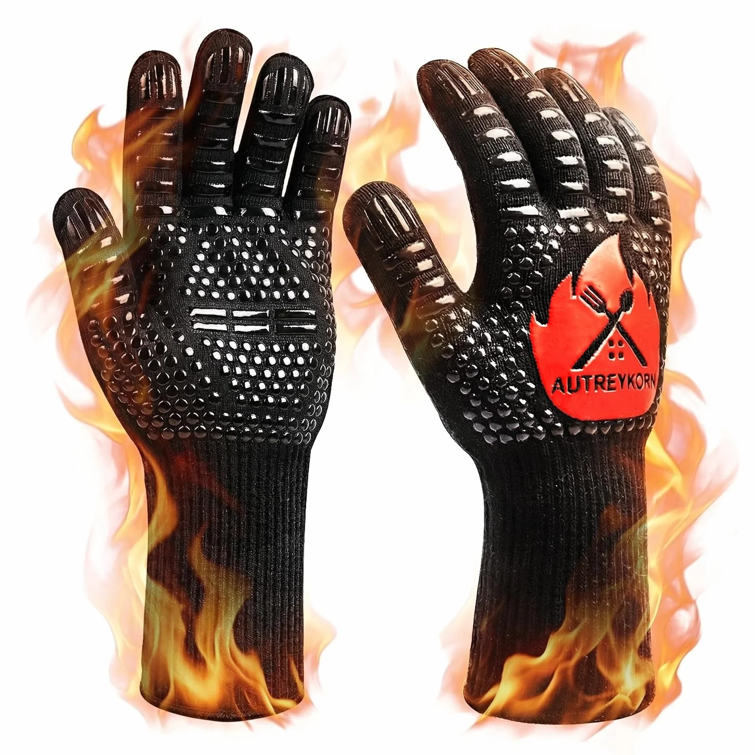 Gants de Cuisine Résistants jusqu'à 800°C en Aramid Ignifugé EN407 Antidérapants Noir L/XL/XXL