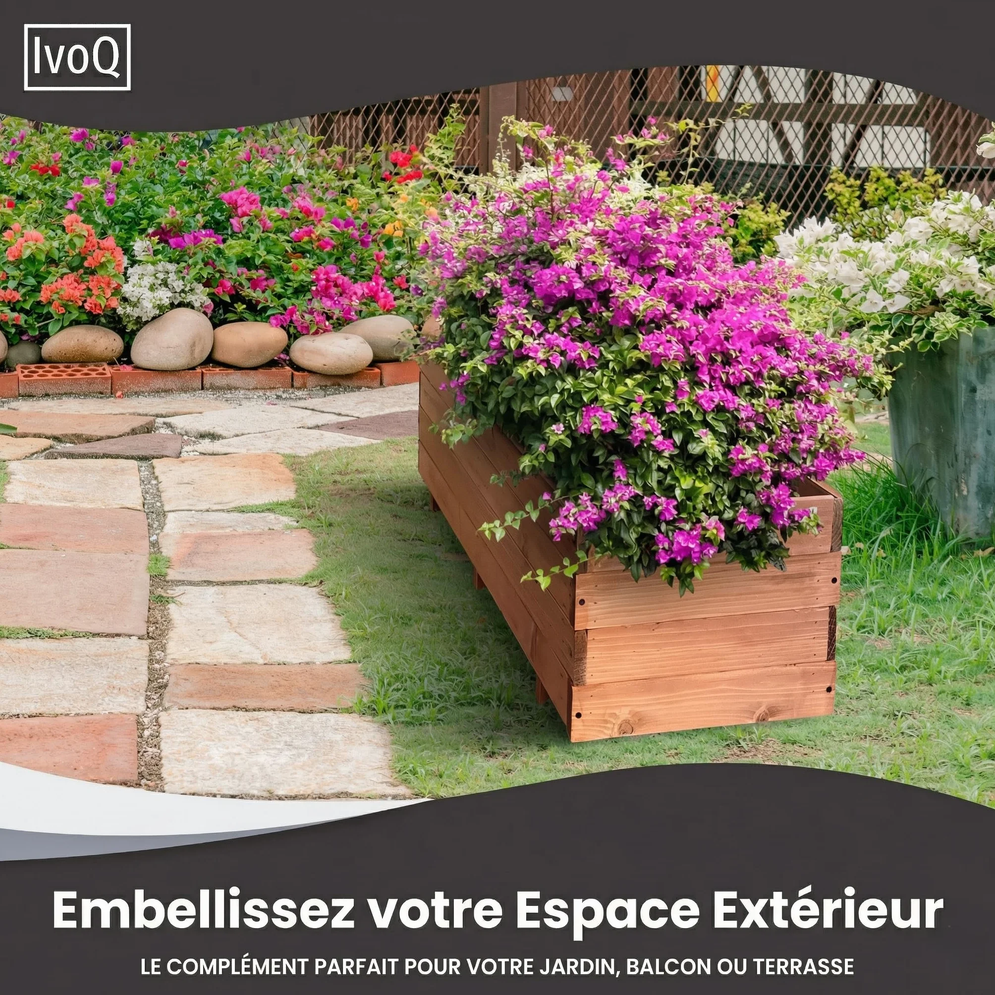 Jardinière en bois massif 120 x 40 x 32 cm FSC résistant aux intempéries