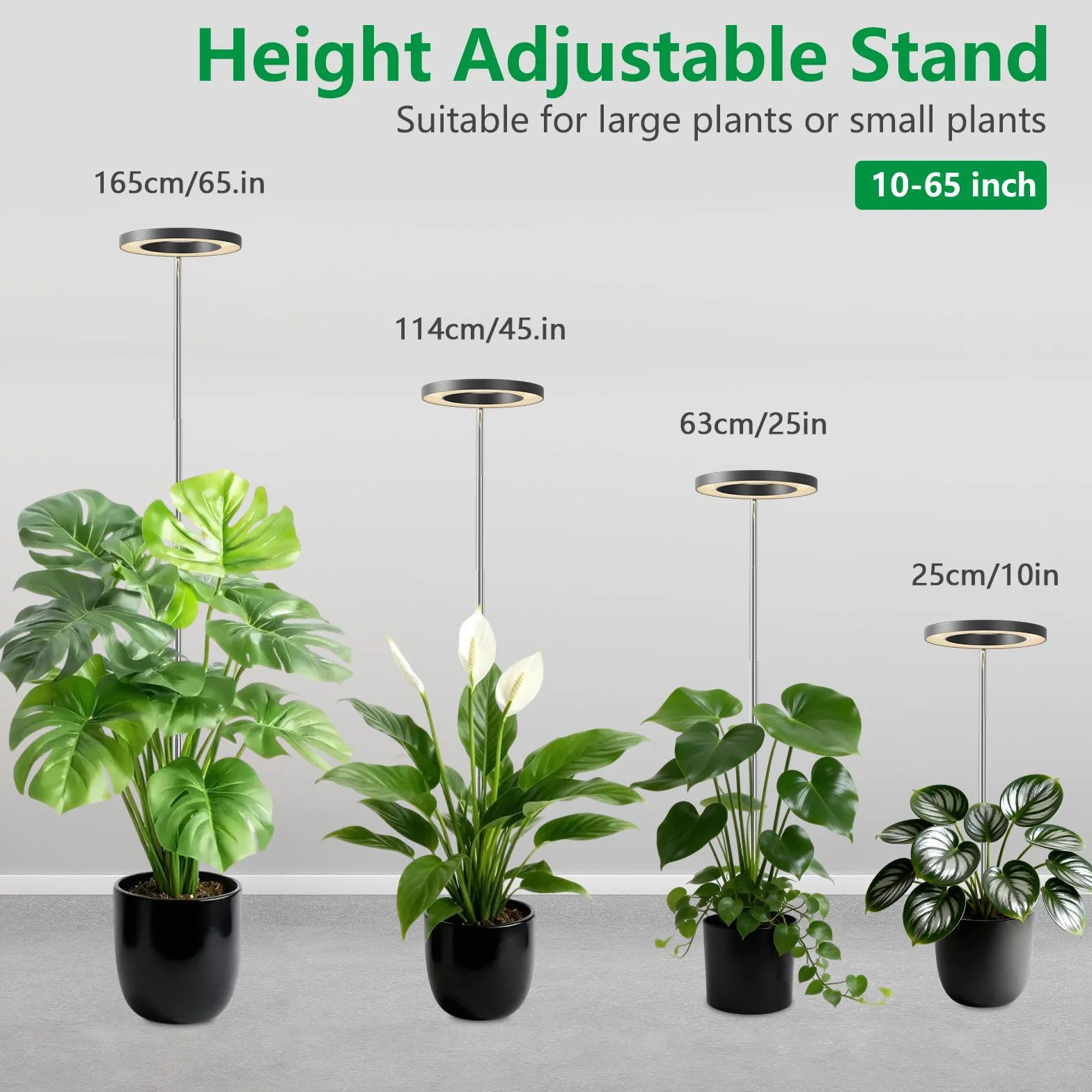 Lampes de culture pour plantes d'intérieur, spectre complet, minuterie 6/12/18h, 3 modes couleurs, 5 niveaux luminosité, hauteur réglable 25-165cm