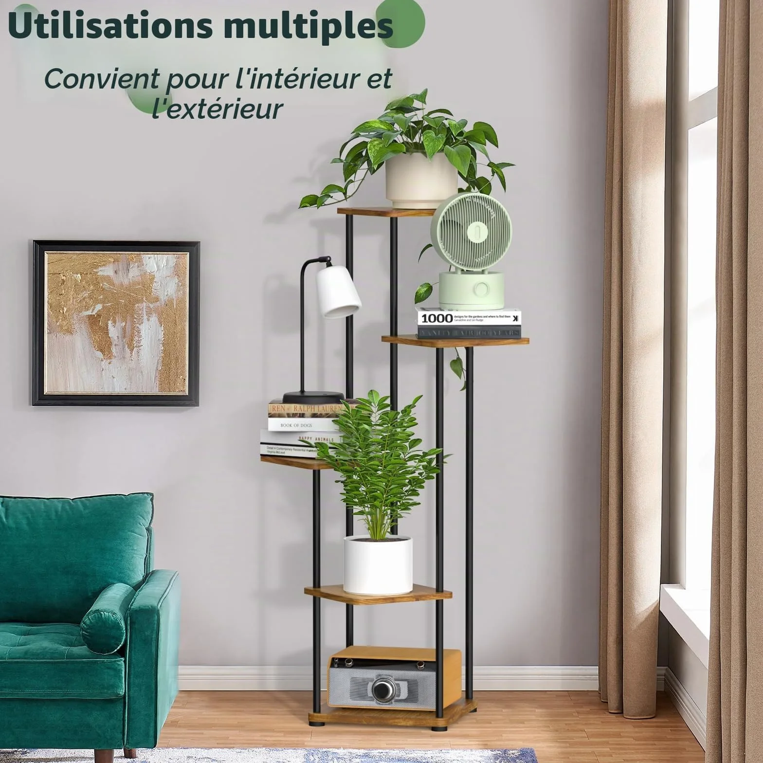 Étagère pour plantes d'intérieur 5 niveaux métal présentoir d'angle