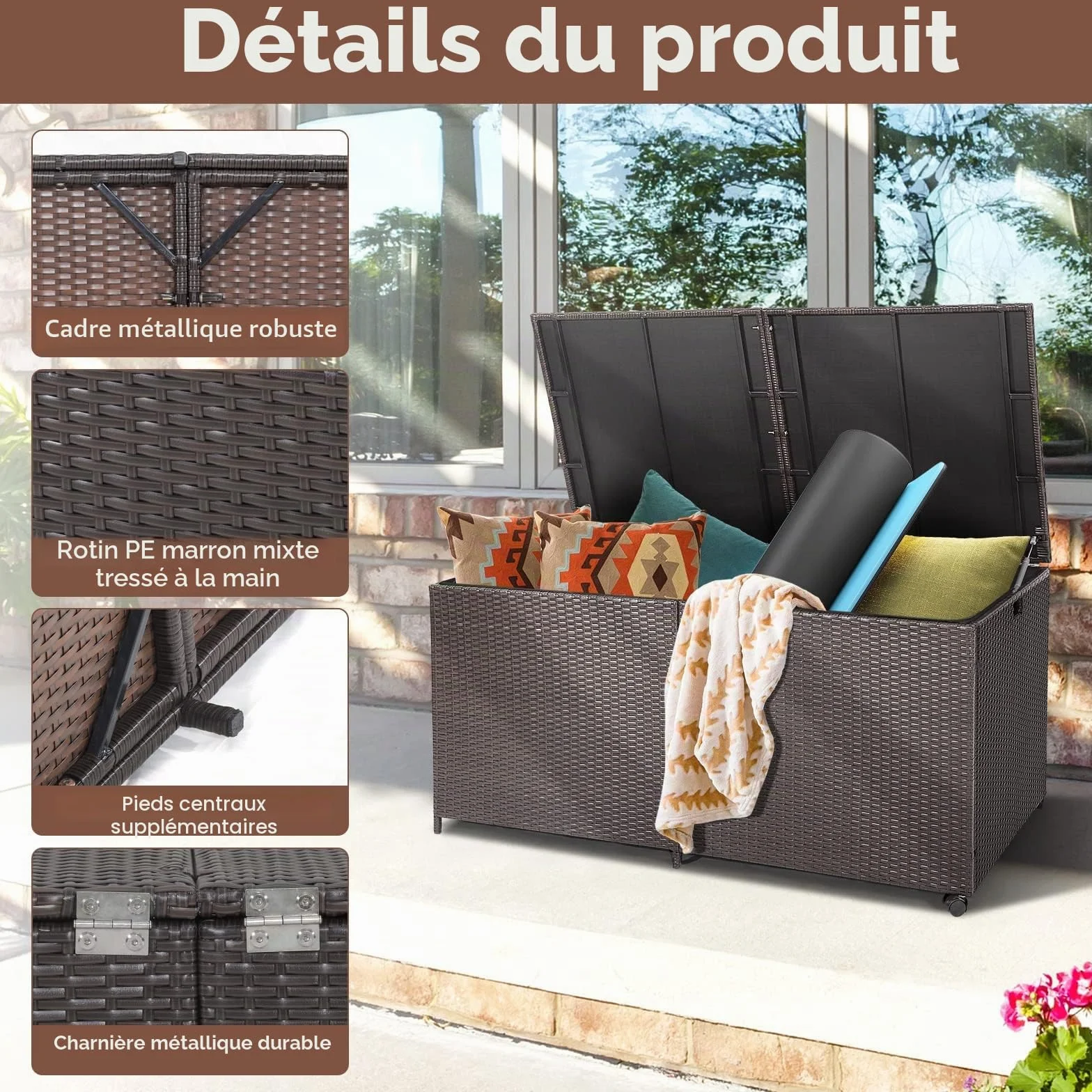 GIANTEX Coffre de Rangement en Rotin 662 L, Résistant aux Intempéries, 150 x 77 x 73 cm