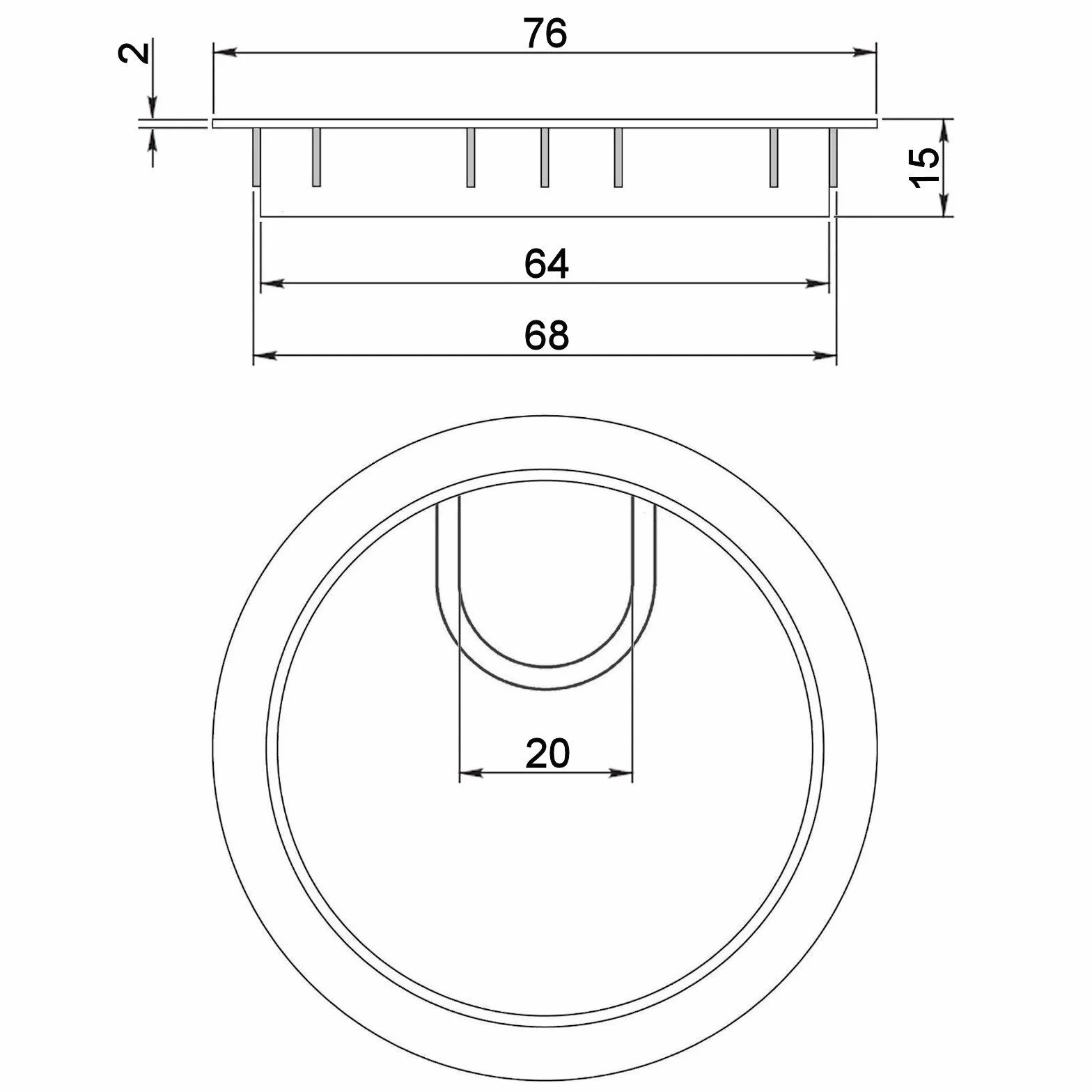 So-Tech® Passe de Câble de Diamètre de Perçage 68 mm métal Finition en INOX Mat