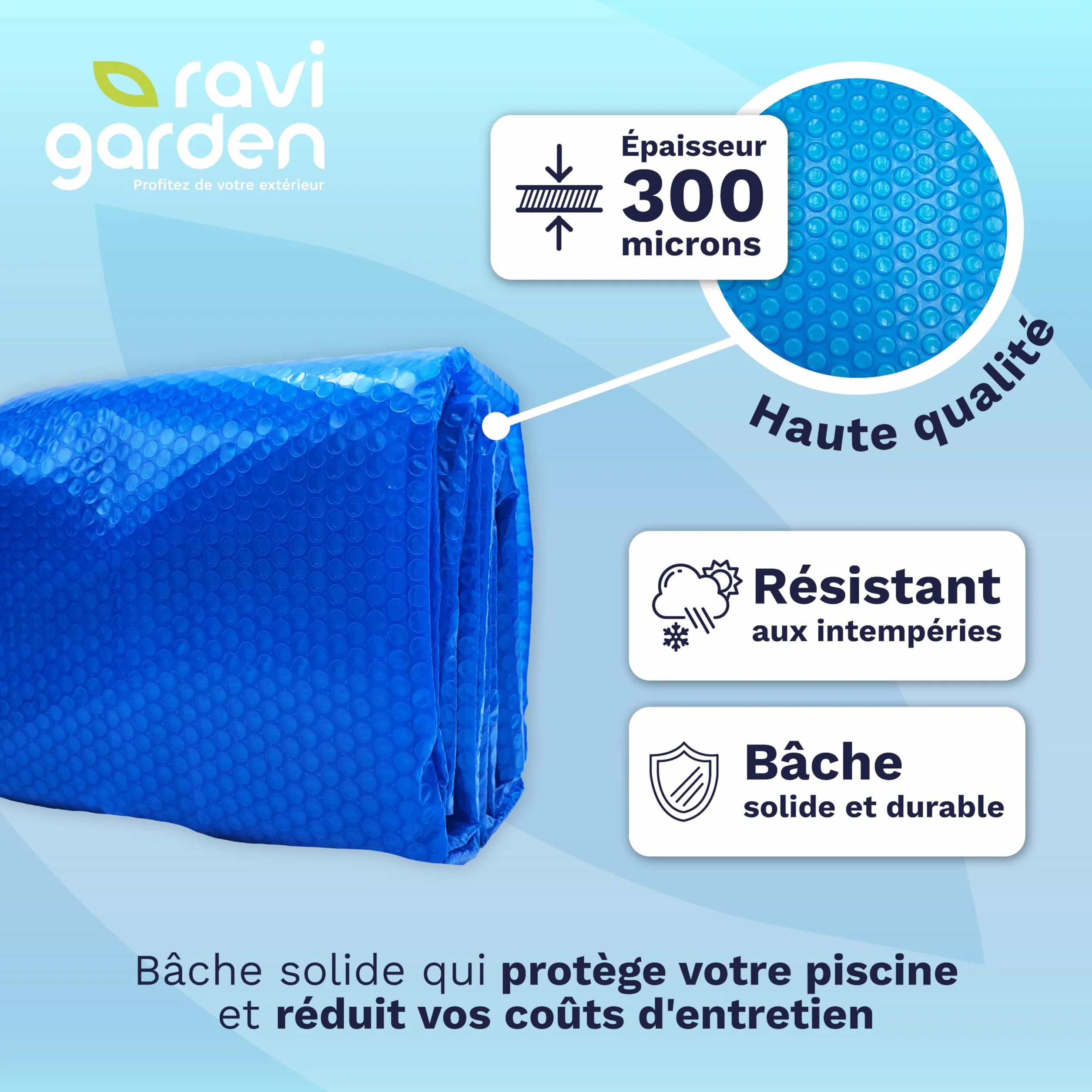 Bâche à Bulle Piscine 9 x 5 m Épaisseur 300 Microns Rectangulaire Ravigarden