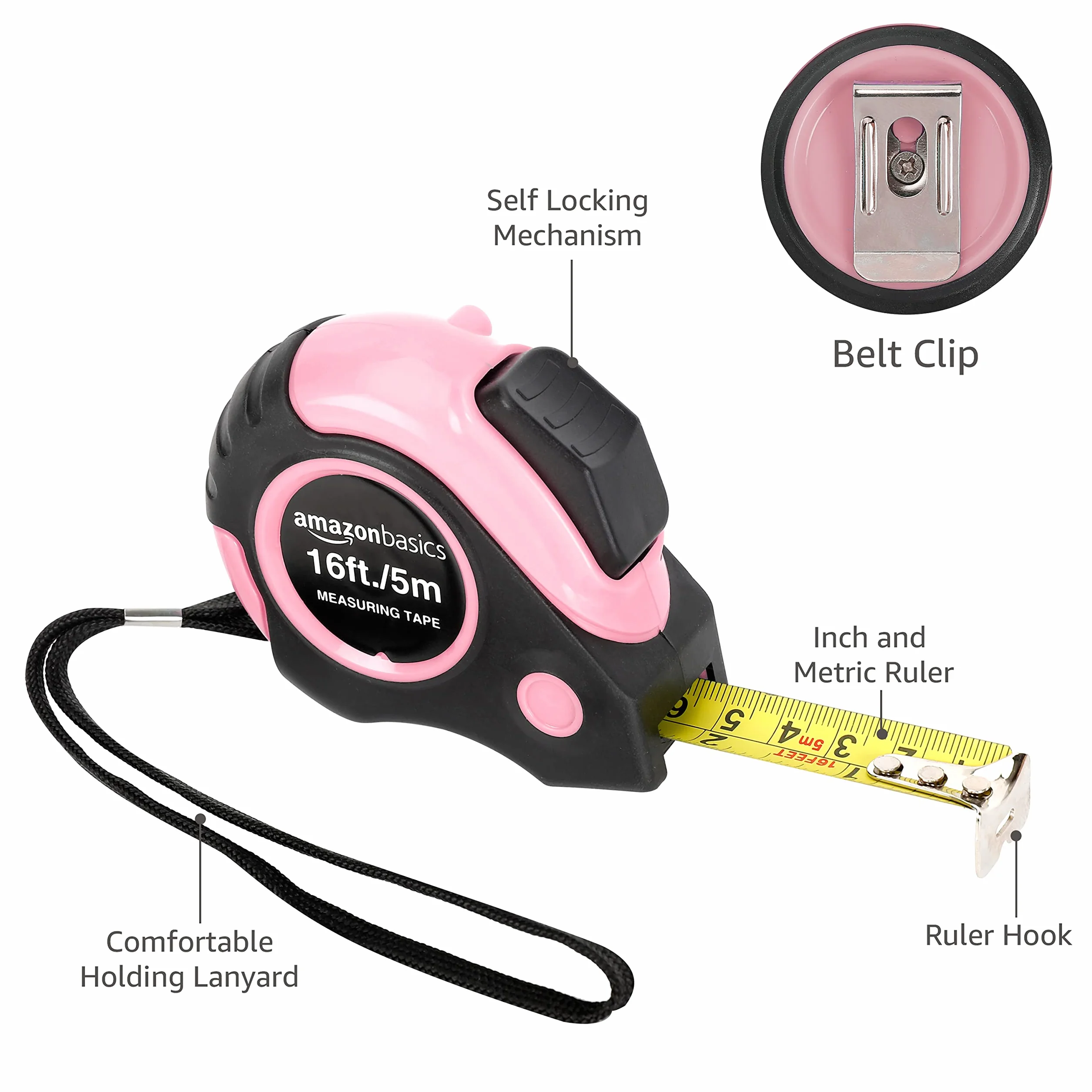 Amazon Basics Mètre ruban 5 m rose