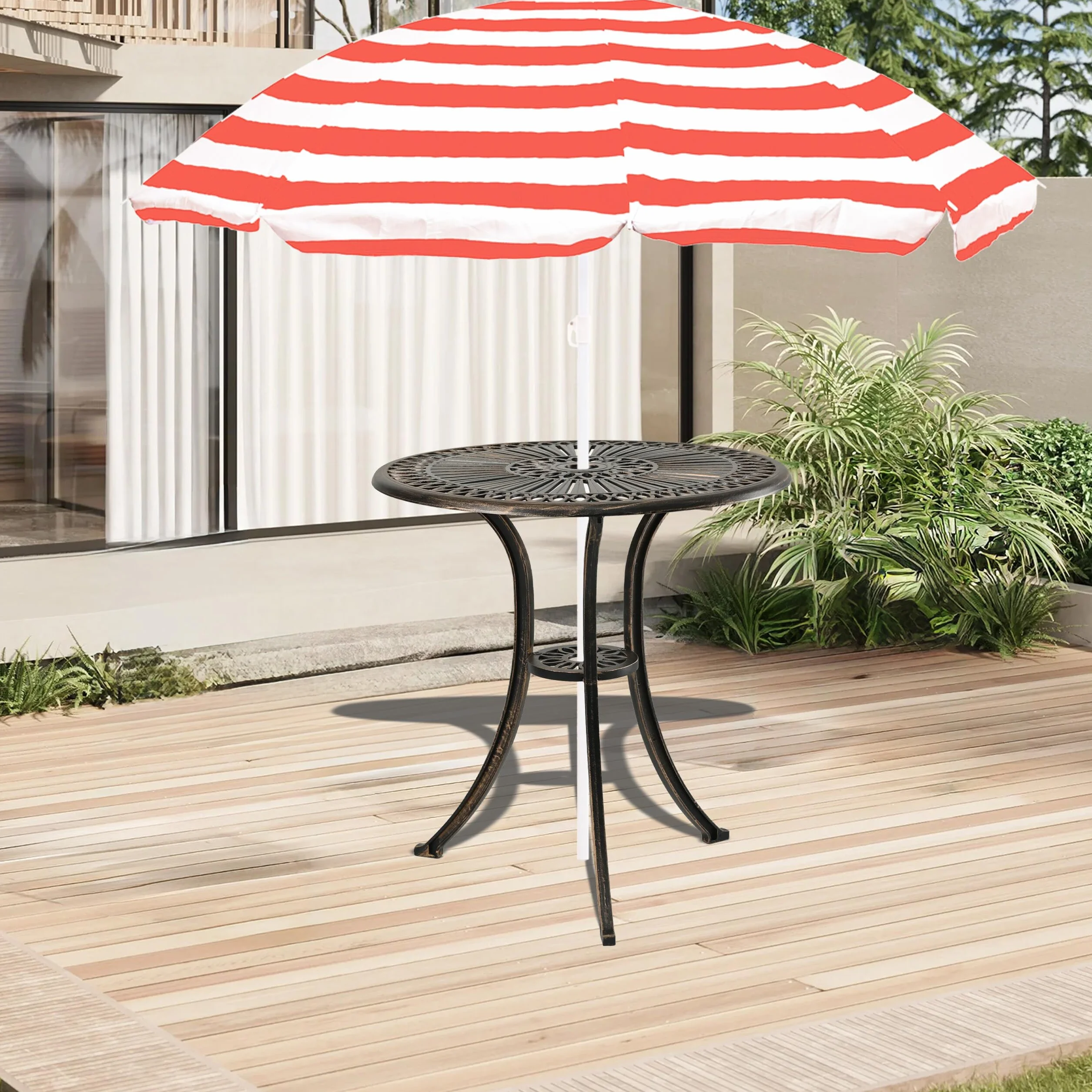 Relaxdays Table de Jardin Ronde 65 x 60 cm Alu Résistant aux Intempéries Noir/Bronze