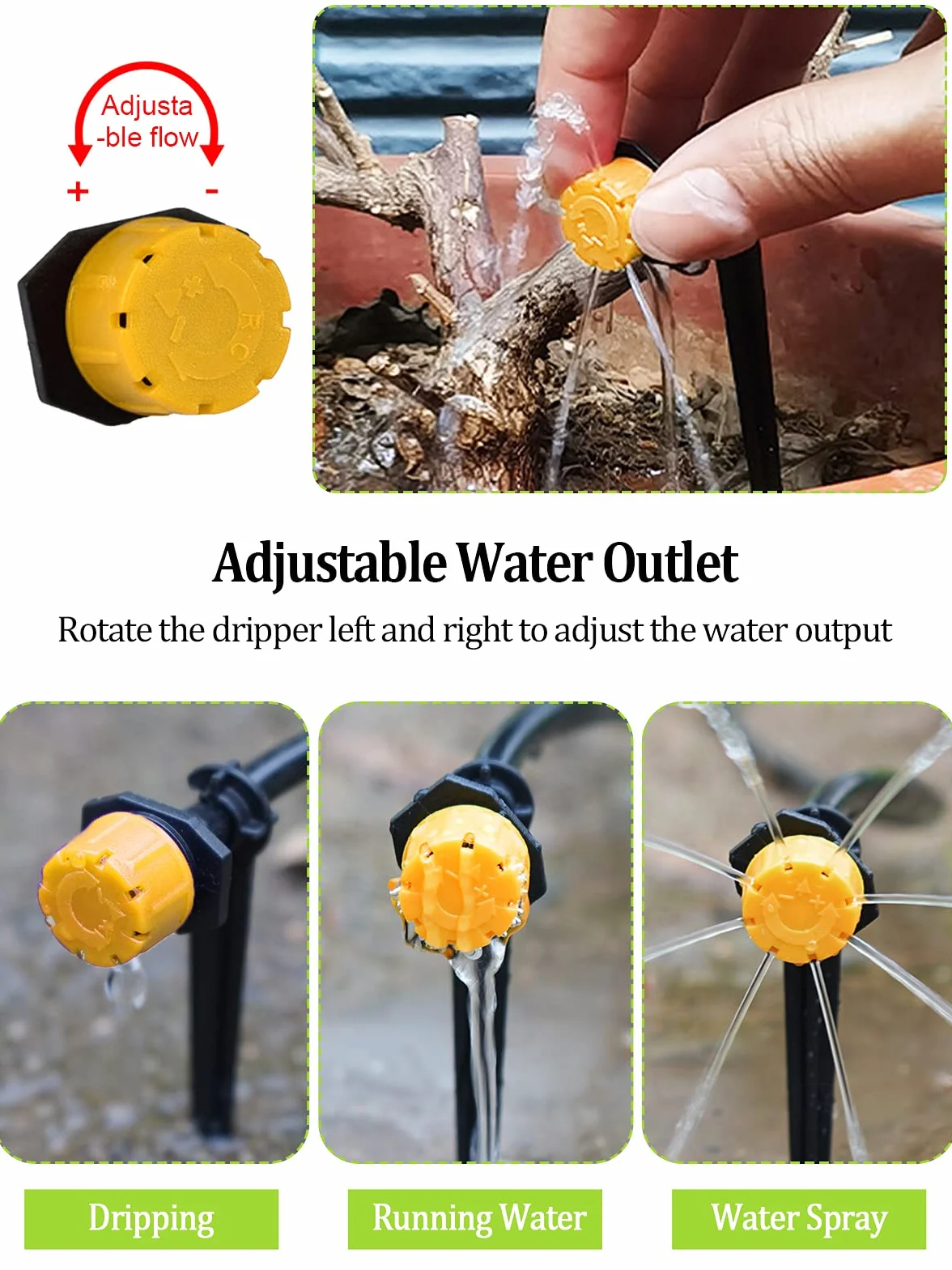 Goutteurs réglables d'irrigation 1/4" 200Pcs pour Jardin Serre Potager, Jaune