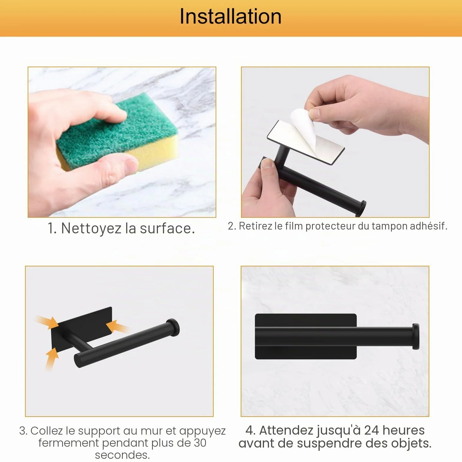 Ibergrif MK34052B, Porte Papier Toilette, Support Papier Toilette Mural, 304 Acier Inoxydable Porte Rouleau Toilette, sans perçage Porte-Papier hygiénique Autocollant, Noir