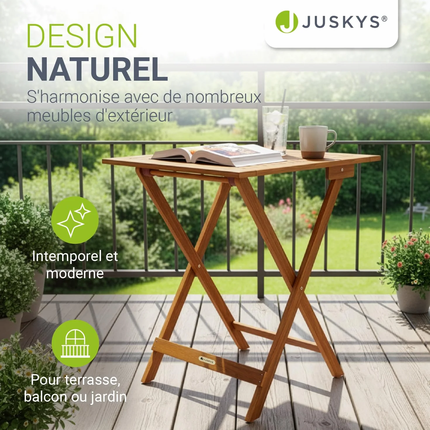 Table d'appoint extérieur Zadar XL Acacia traité 76 x 60 x 60cm Pliable Balcon Terrasse