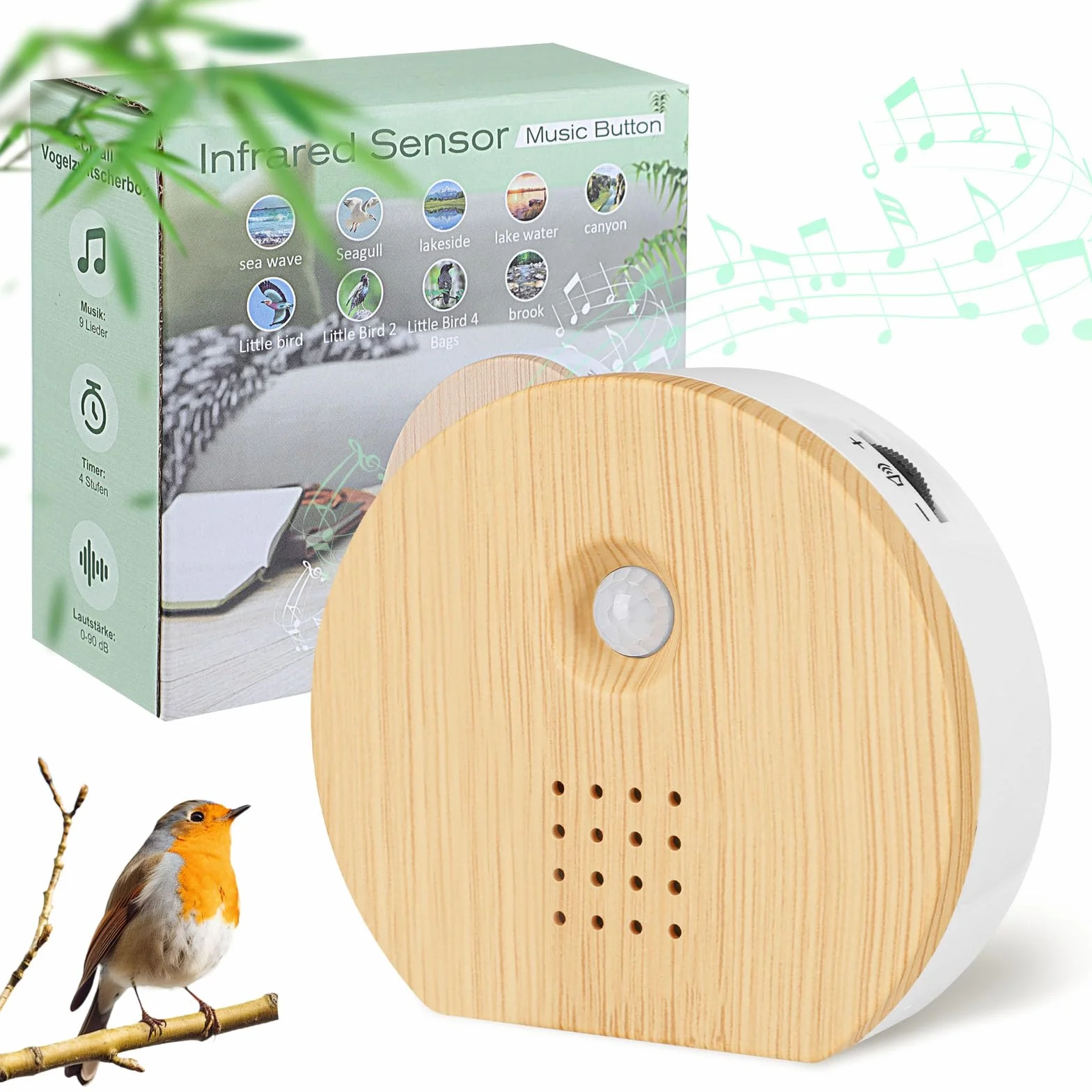Boîte à Détecteur de Mouvement, Boîte à Chants d'oiseaux Boîte à Sons Naturels Boîte à Chants d'oiseaux Soundbox Boîte à Sons Naturels avec Support Mural, Source de Chants d'oiseaux (Wooden Color)