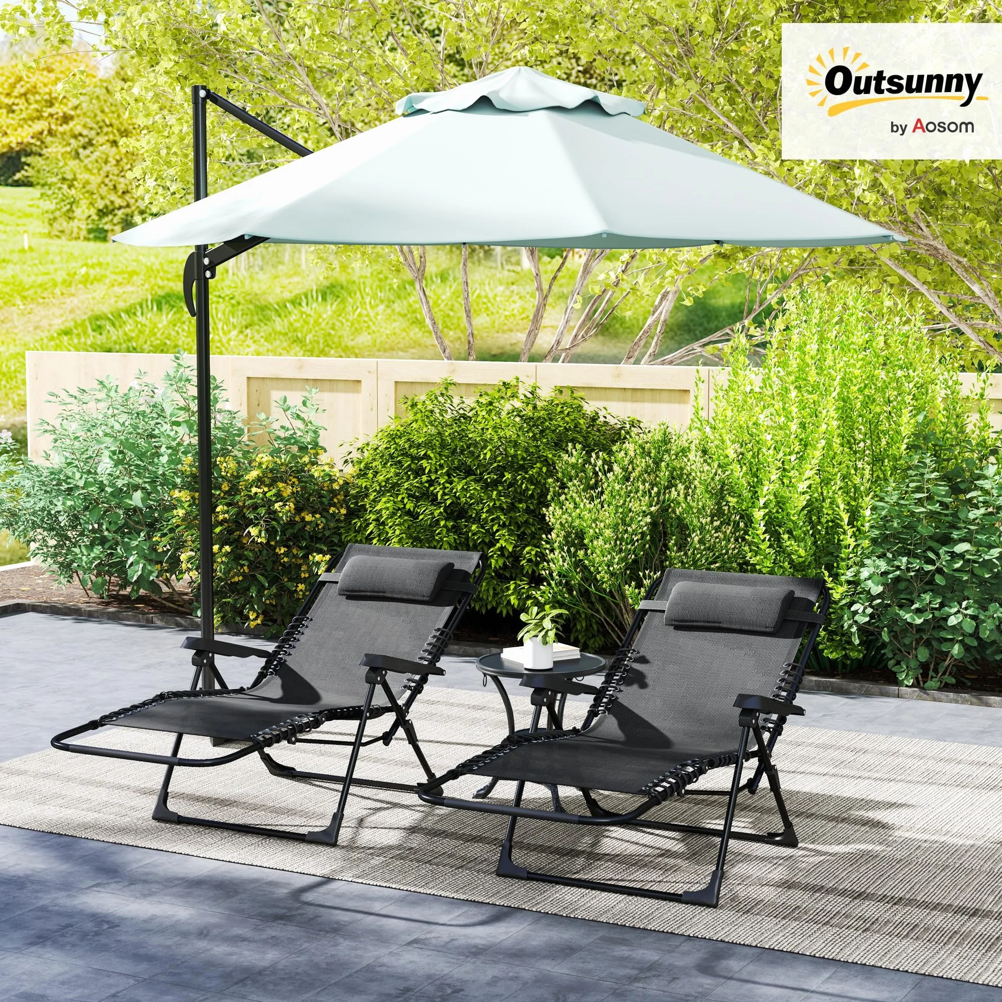 Outsunny Lot de 2 Bain de Soleil Pliante en Textilène, Chaise Longue Jardin 90 x 65 x 112 cm Noir