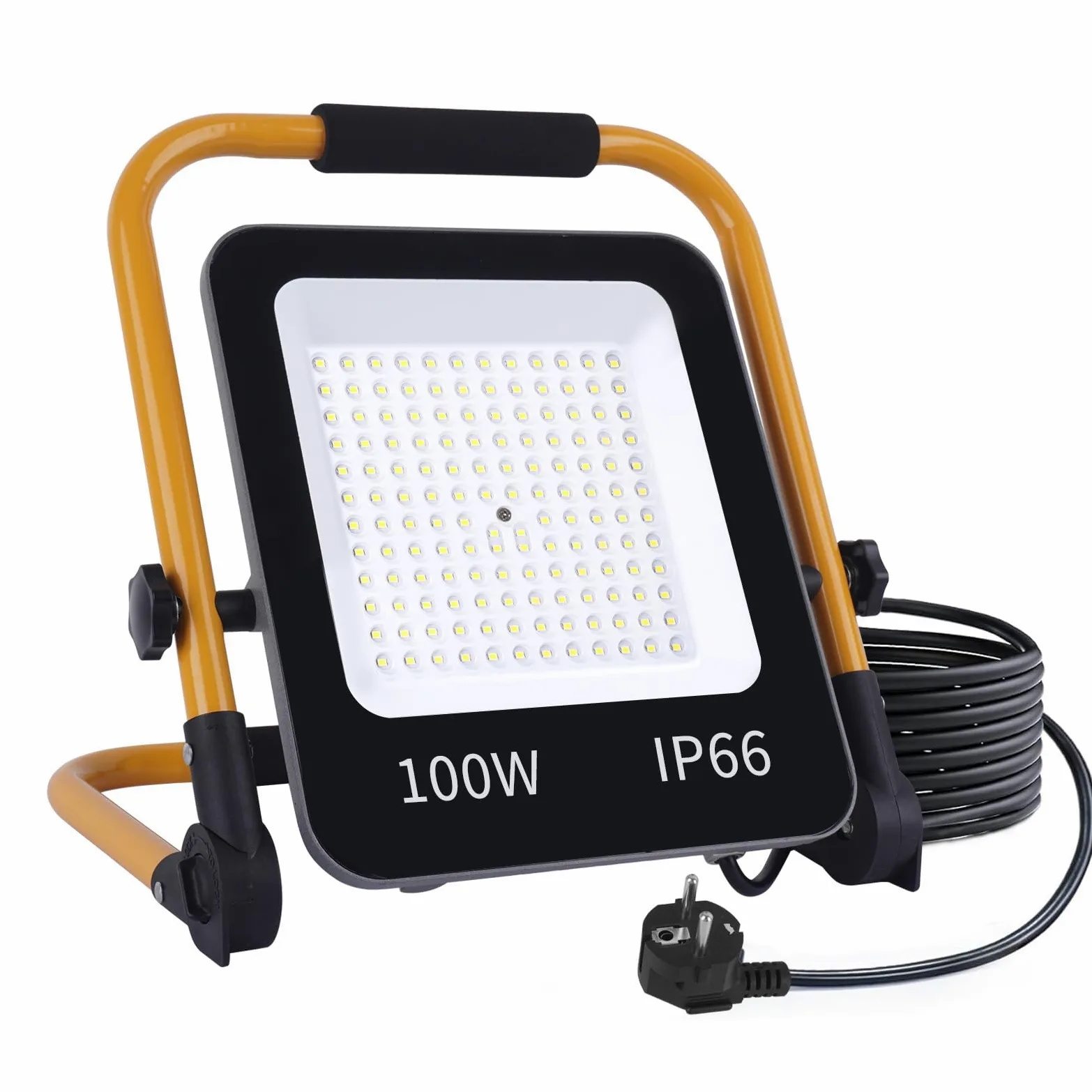 Projecteur LED Chantier 100W,10000LM Éclairage de Chantier Puissant avec Prise EU/Cordon 2M/6500K,IP 66 Étanche Spot LED Extérieur Pliable Portable Phare de Travail pour Atelier,Garage,Jardin