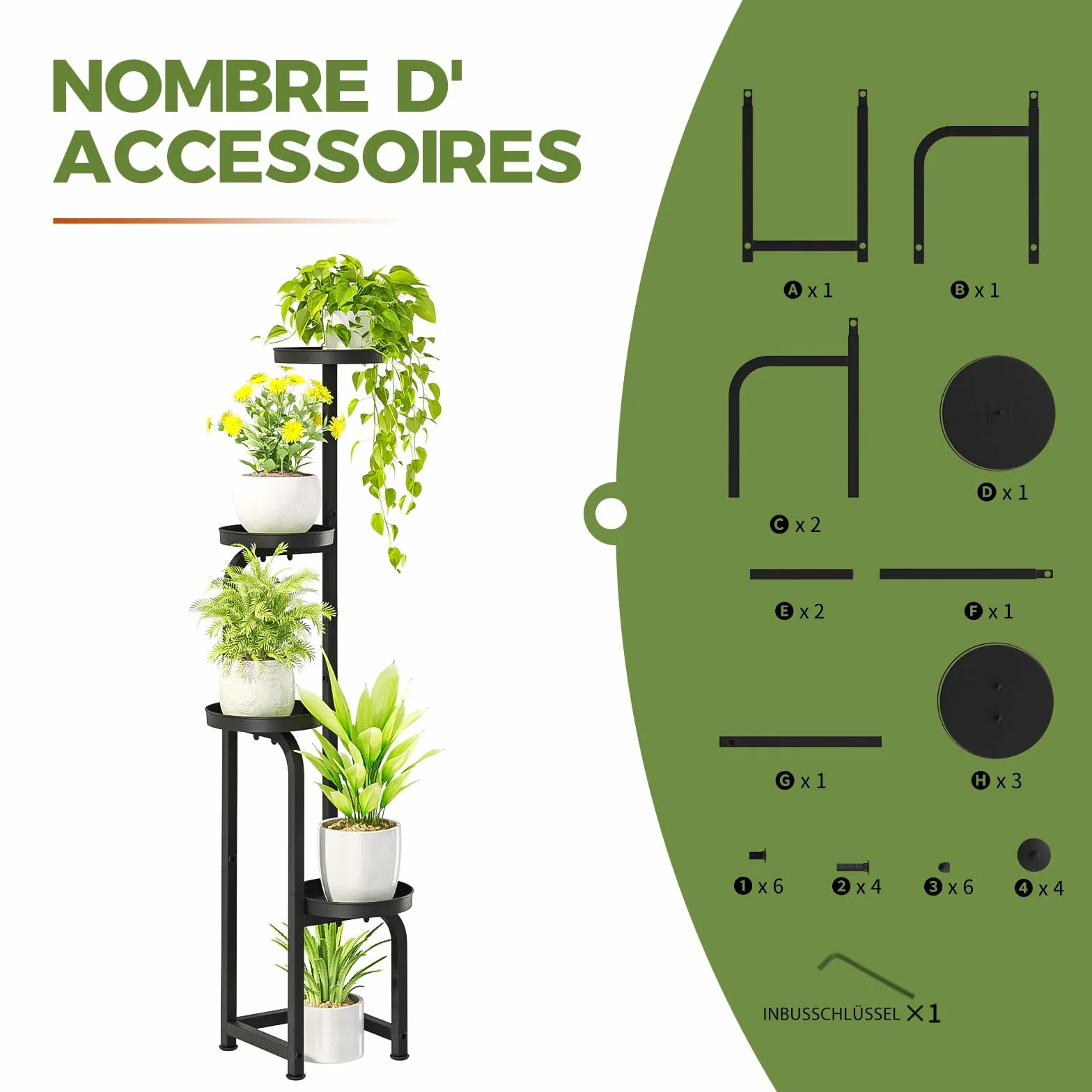 Bamworld Support Plantes Intérieur Haut 4 Niveaux Métal Étagère Plante pour Extérieur Terrasse Jardin Balcon