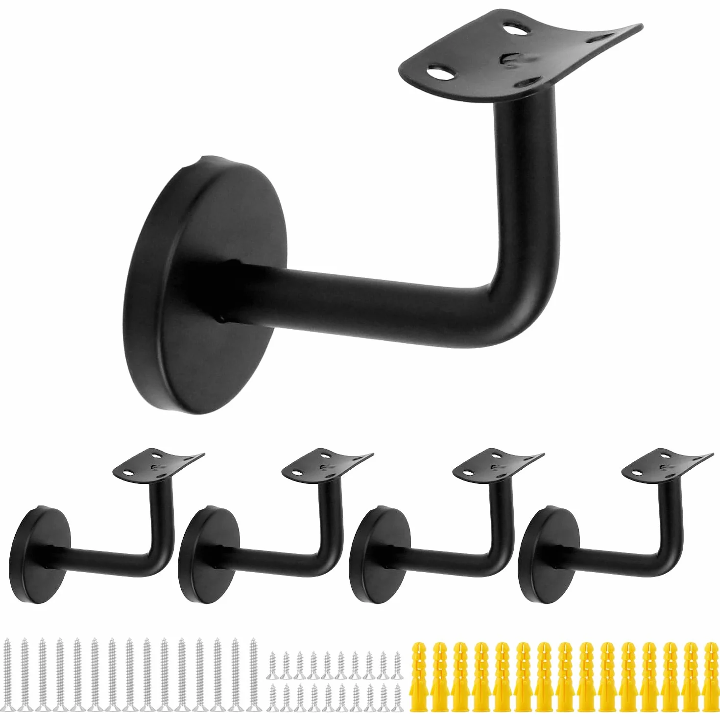 QWORK Pack de 5 supports de rampe escalier en acier inoxydable noir 60x80 mm courbé