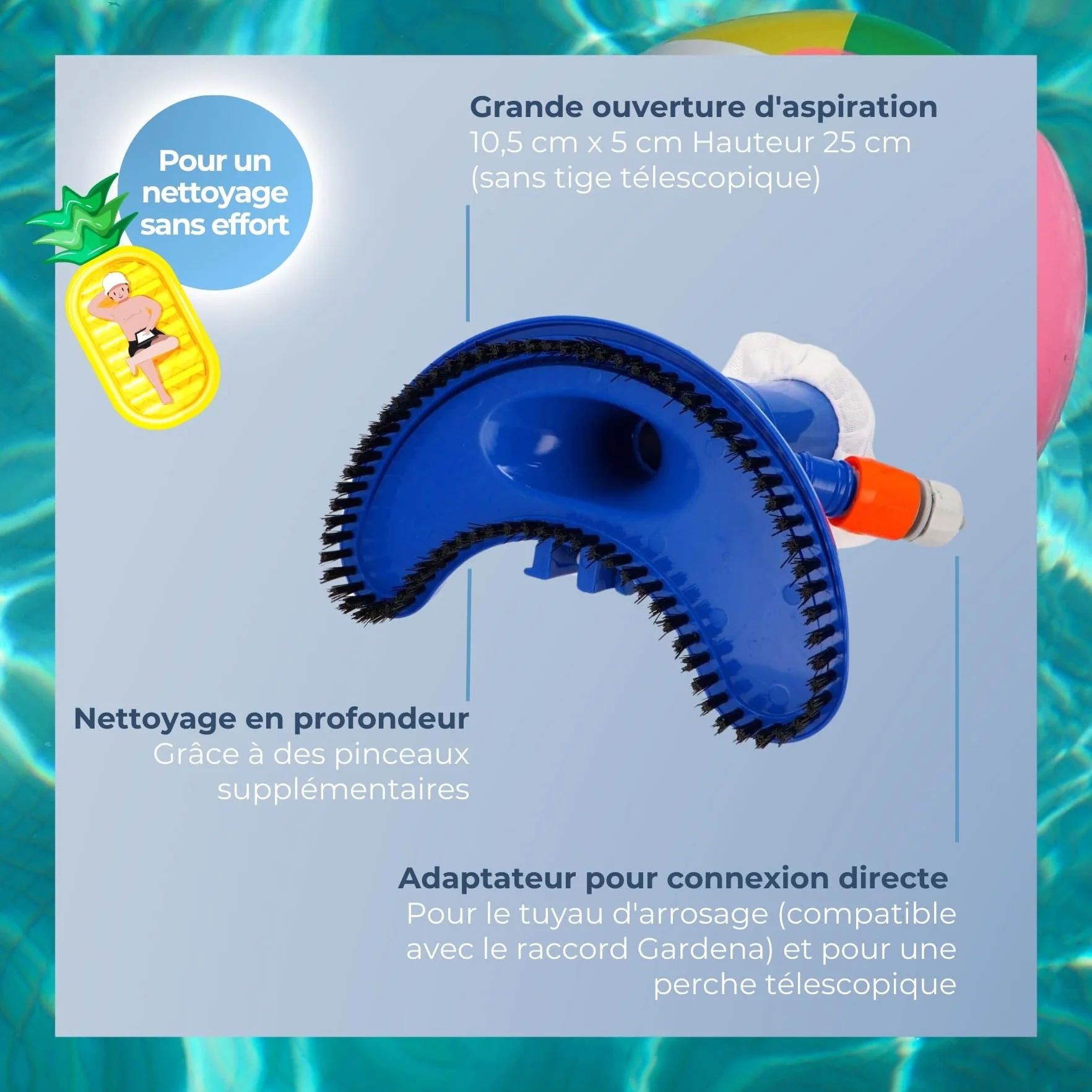 Aspirateur de Piscine Jet Vac avec Brosses Venturi à Raccorder au Tuyau d'Arrosage