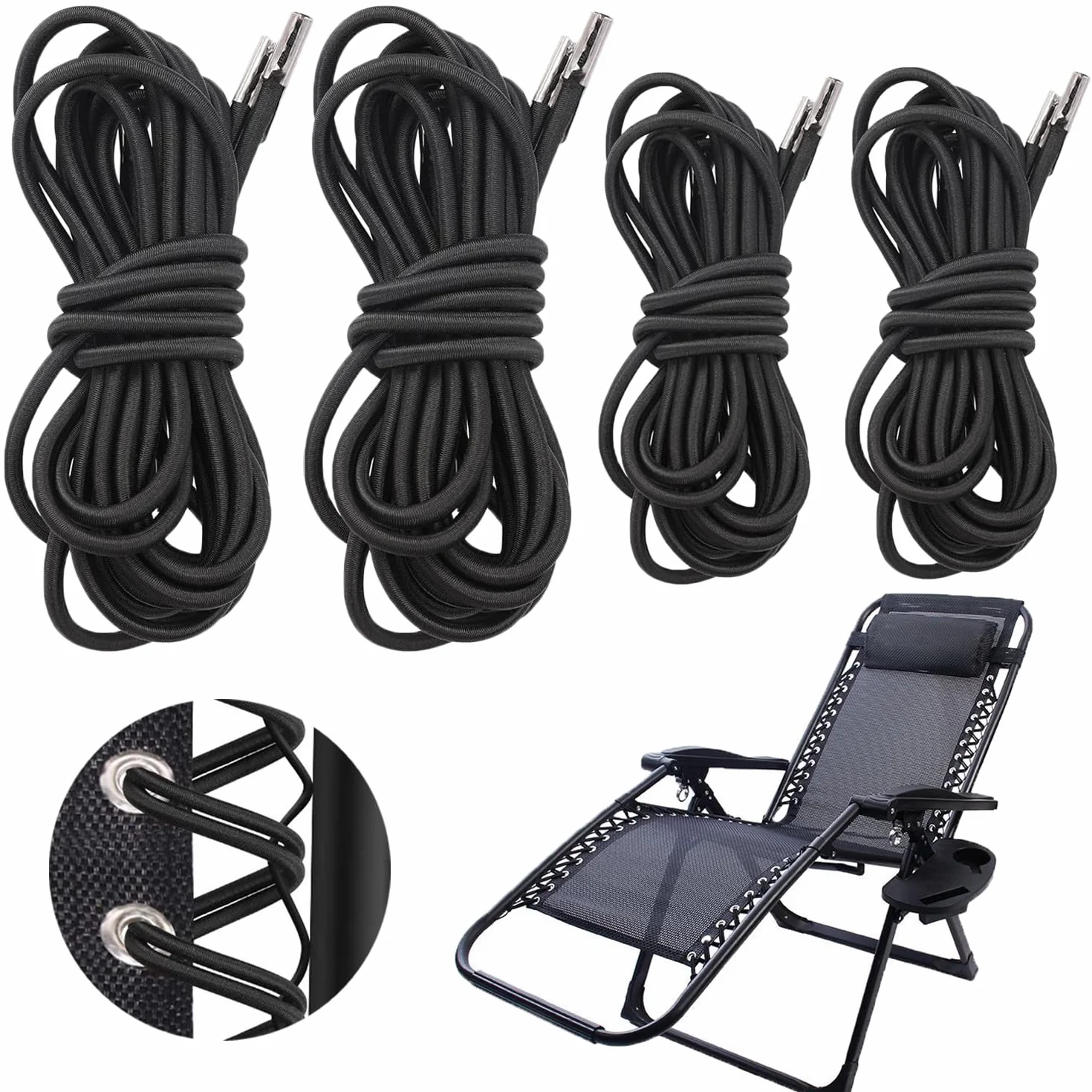 Remplacement Corde Élastique Universelle pour Fauteuil Relax, 4 Pièces Lacets pour Chaise Zéro-Gravité