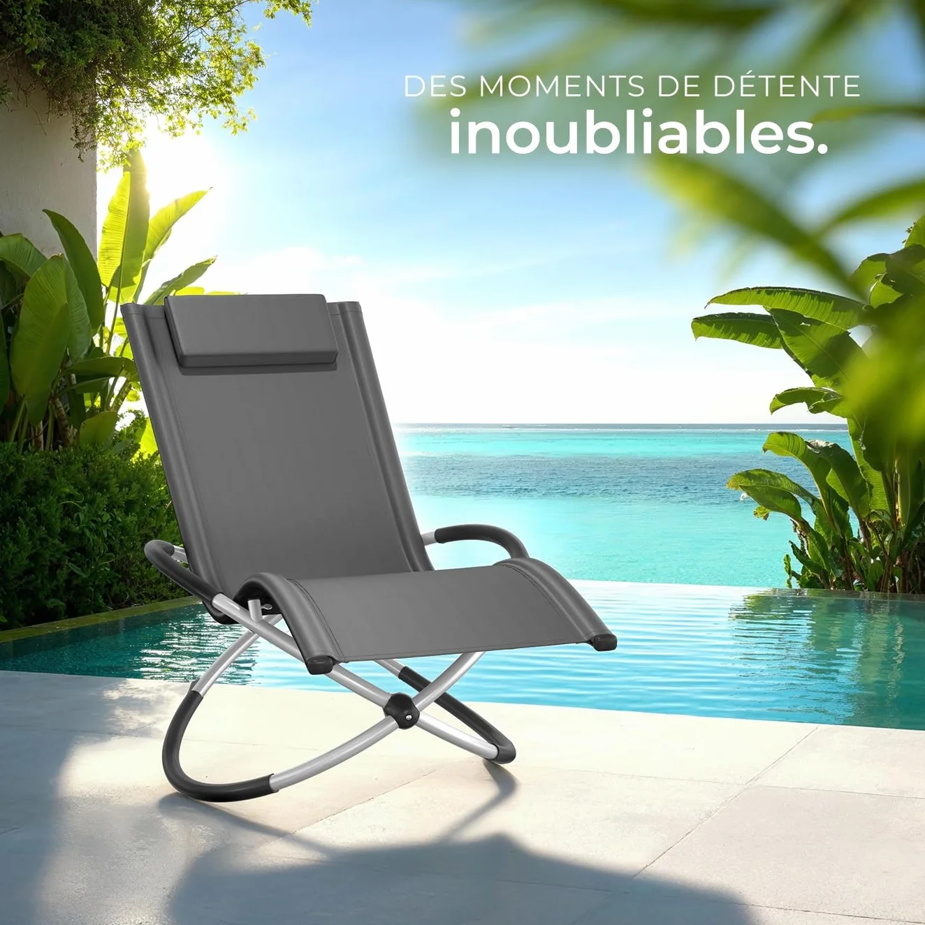 tectake Chaise Longue Pliante Bain de Soleil Jardin Exterieur Cadre Acier Aluminium Transat Plage Relax Camping