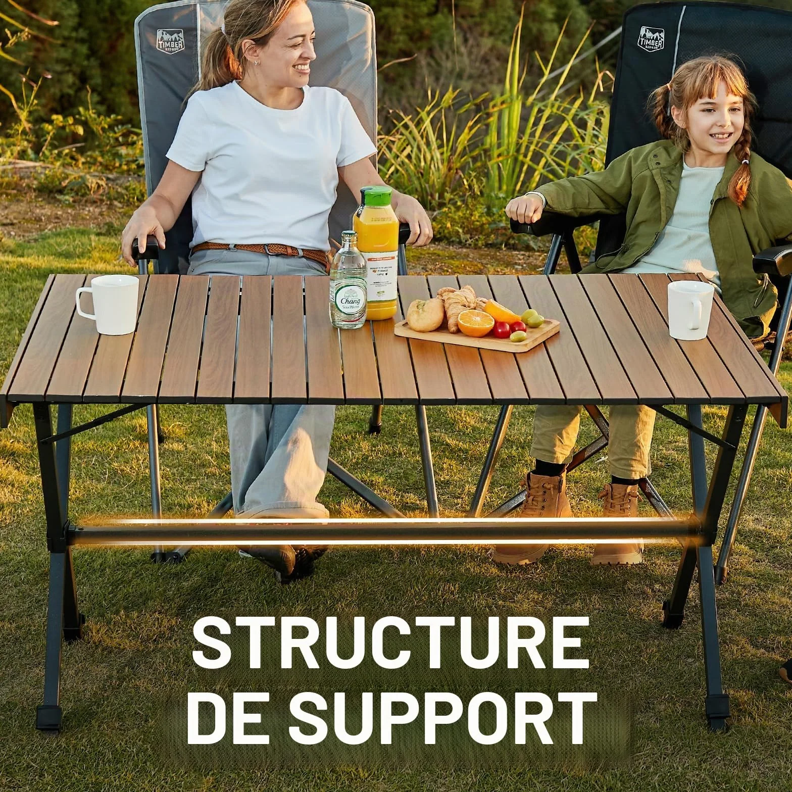 TIMBER RIDGE Table de Camping Pliable 125 x 80 cm Hauteur Réglable XXL Jardin Extérieur