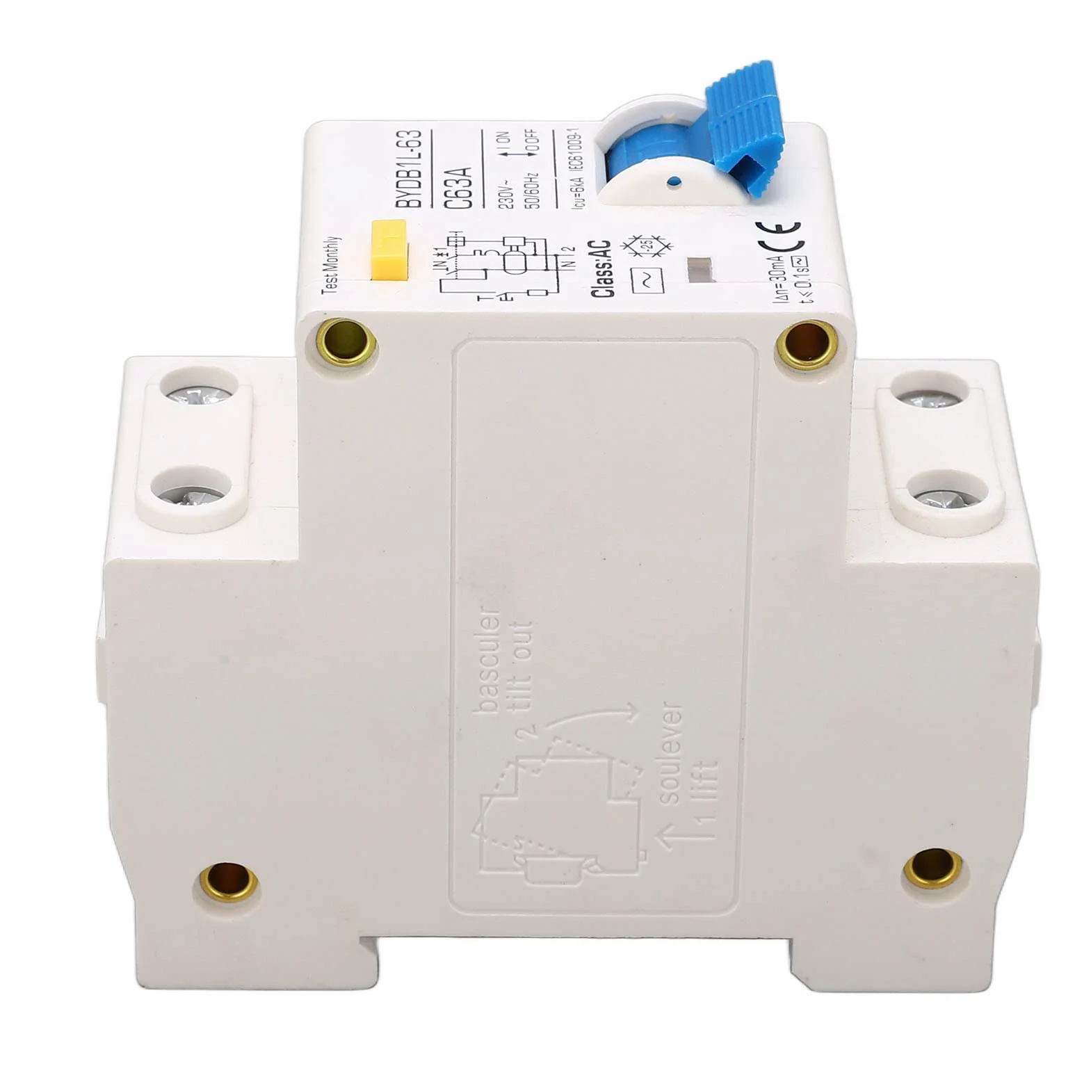 Disjoncteur Miniature 230V, AC Type 30mA C63A 1P N Disjoncteur à Courant Résiduel, Protecteur de Fuite Protection Contre les Surcharges Commutateur D'air pour Lignes de Distribution D'éclairage