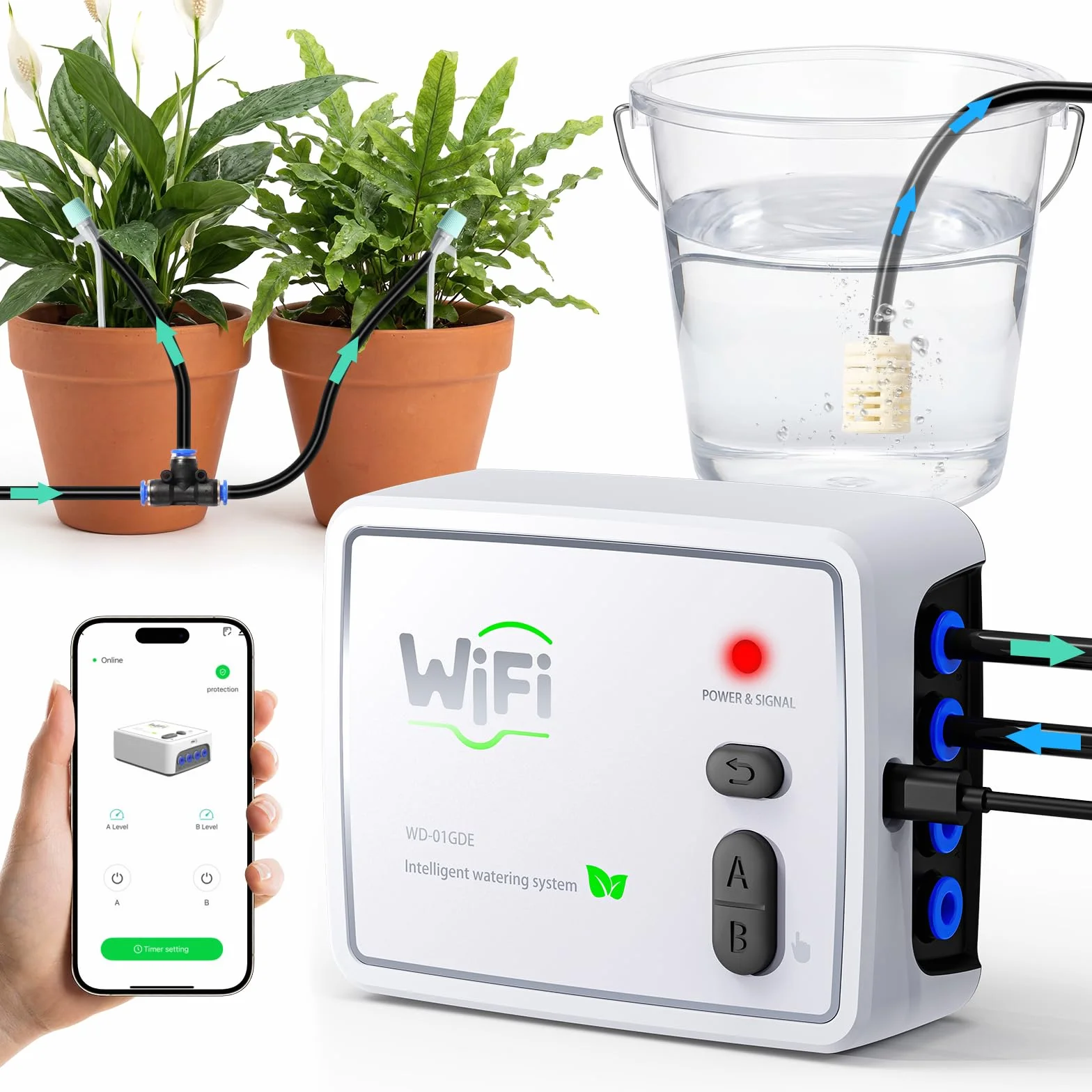 Système d'arrosage automatique double circuit Wi-Fi, kit irrigation goutte-à-goutte intérieur 20 plantes