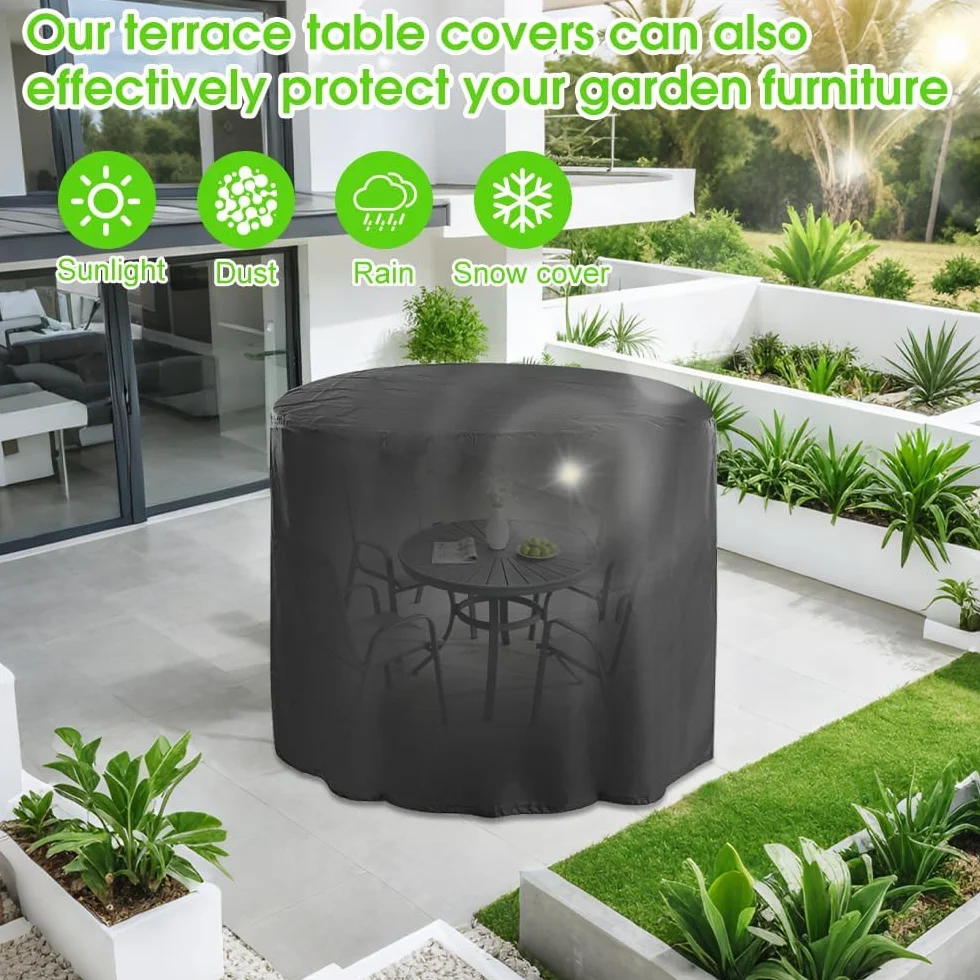 Housse de Protection Ronde Oxford pour Salon de Jardin, Imperméable et Résistance au Vent