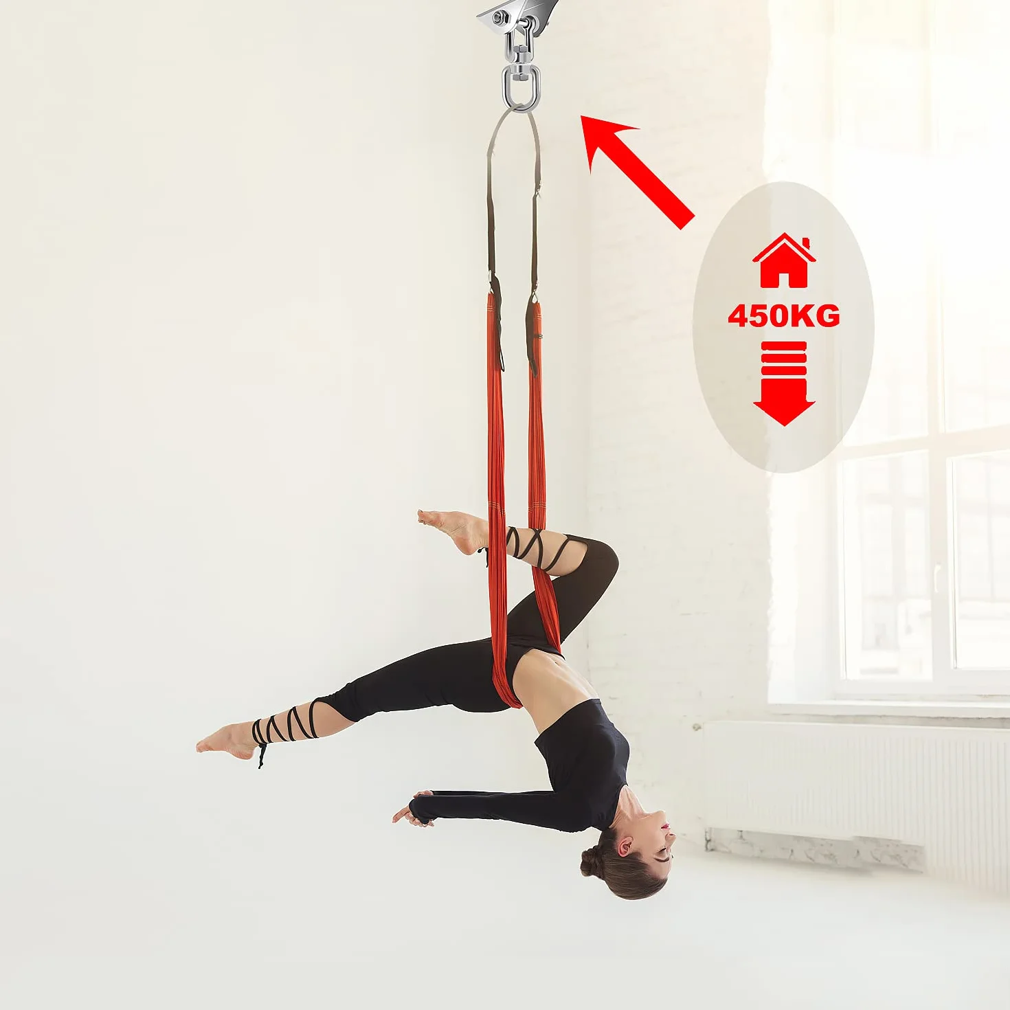 SWAWIS Crochet de Plafond Fauteuil Suspendue 450KG 360° Rotation Acier Inoxydable avec Vis et Mousqueton