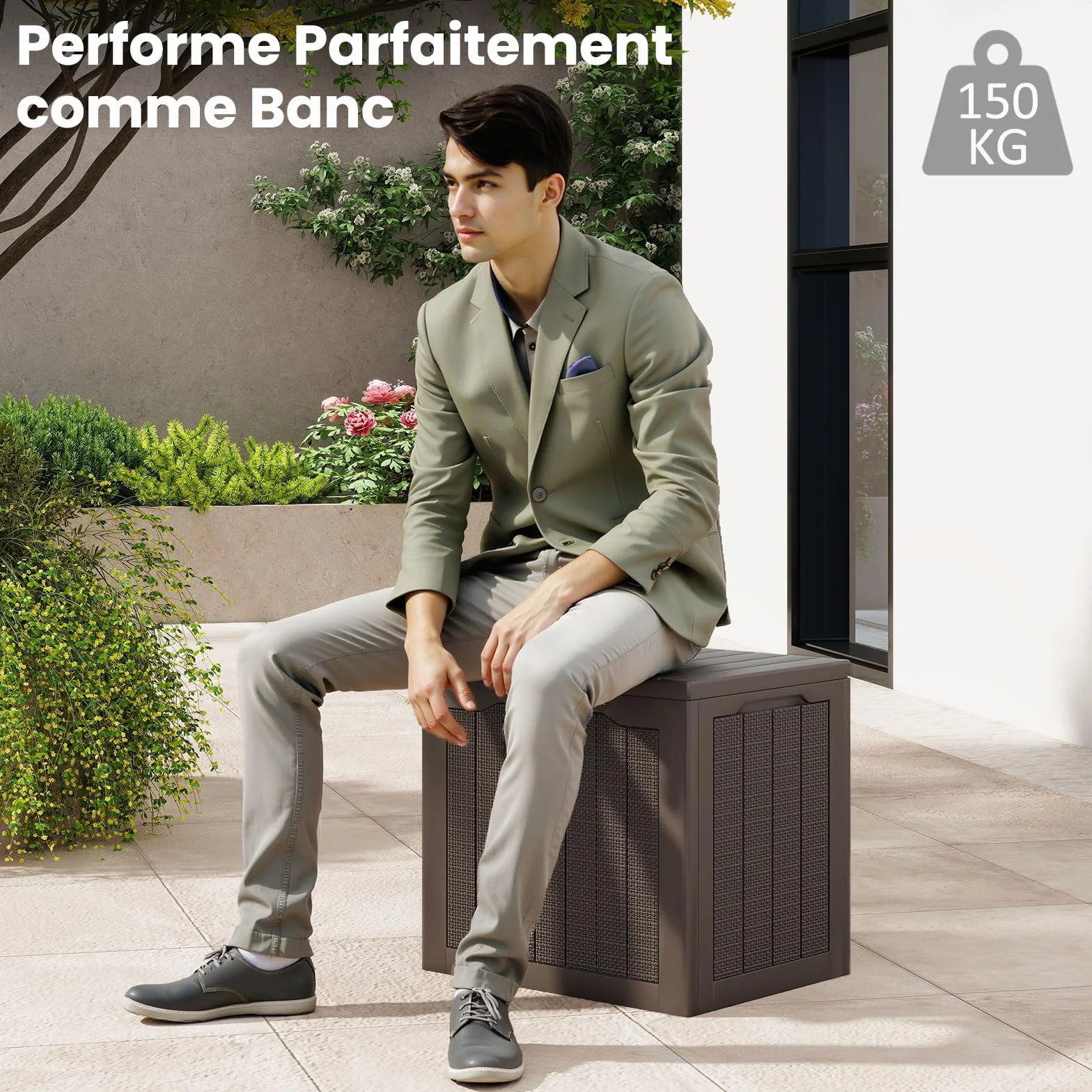 GOPLUS Coffre de Jardin Exterieur Etanche 106L HDPE Verrouillable Charge 150KG