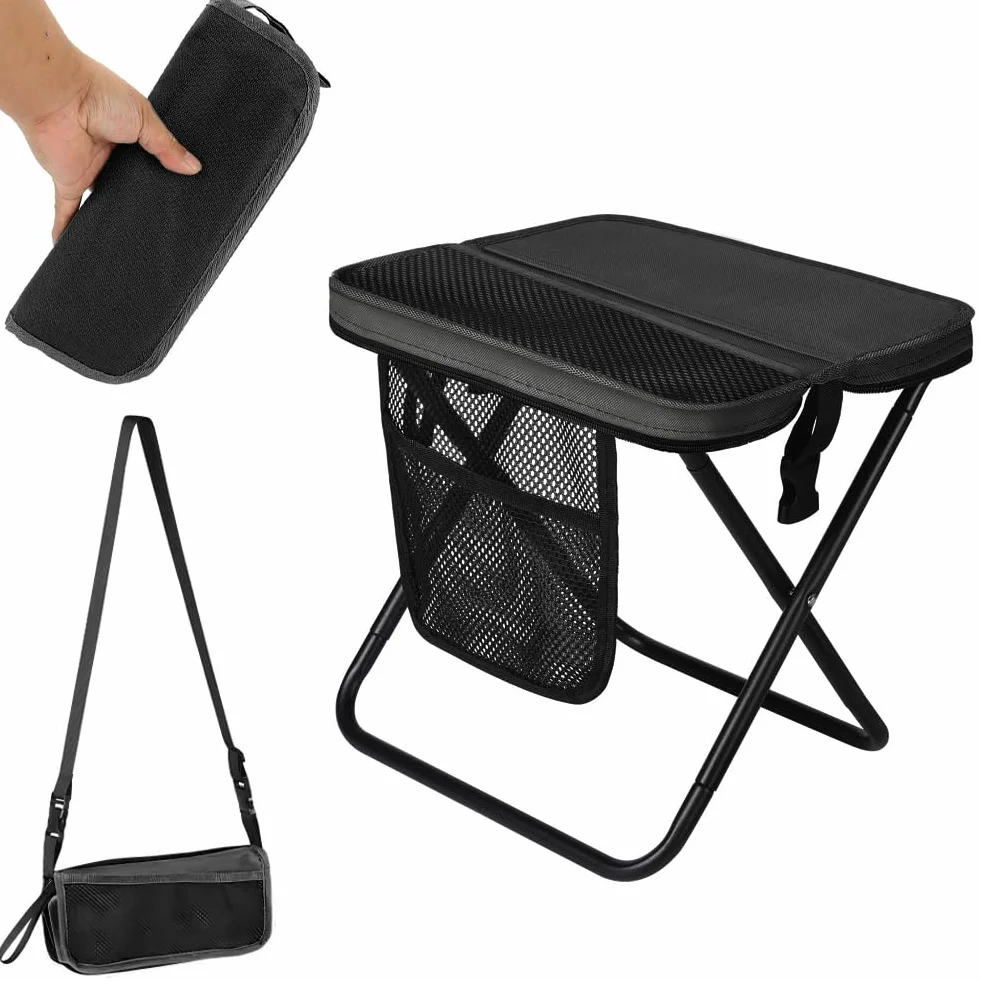 Tabouret de camping pliable 31 cm avec sac de rangement noir